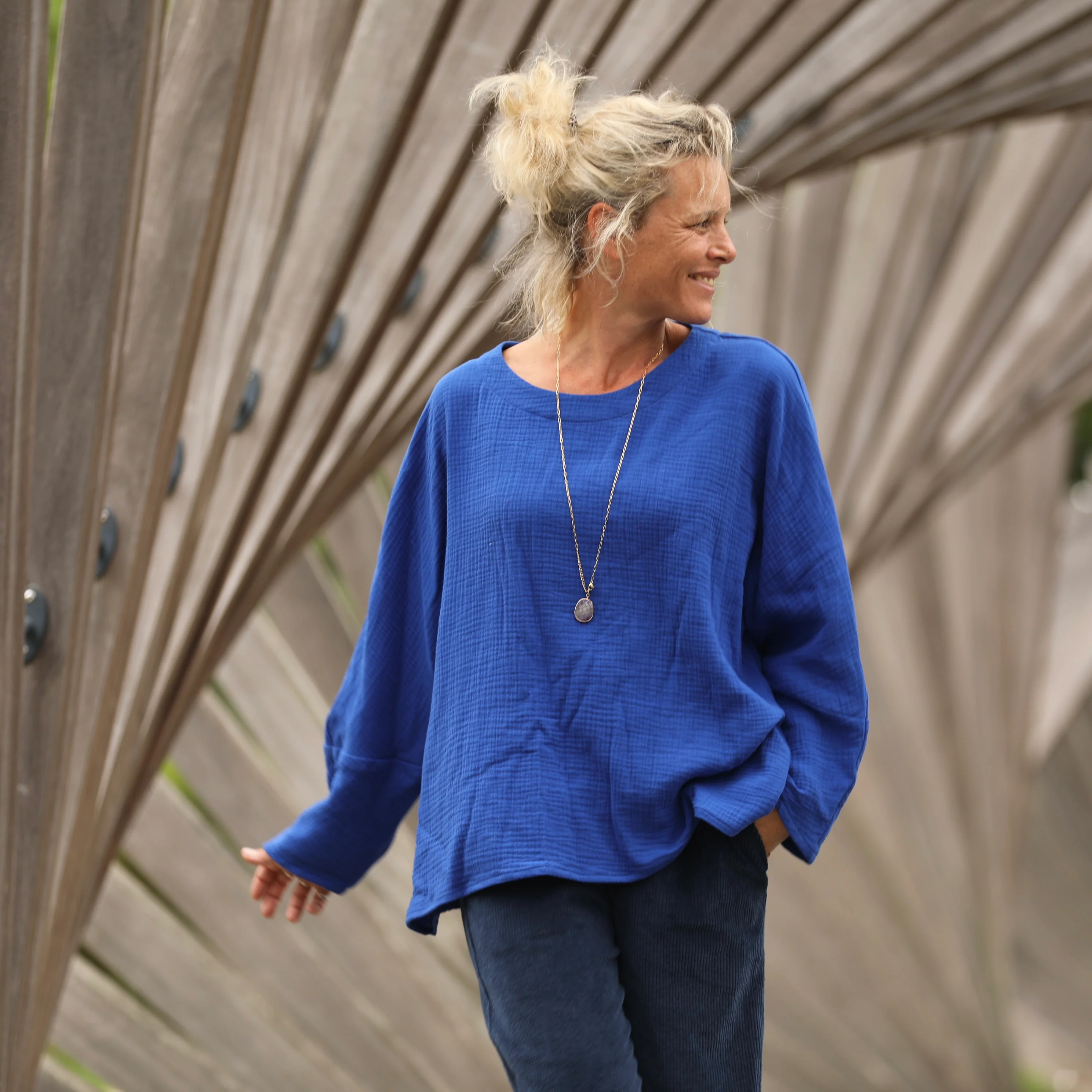 Blouse Naomie - double gaze de coton bleu majorelle - Image 7