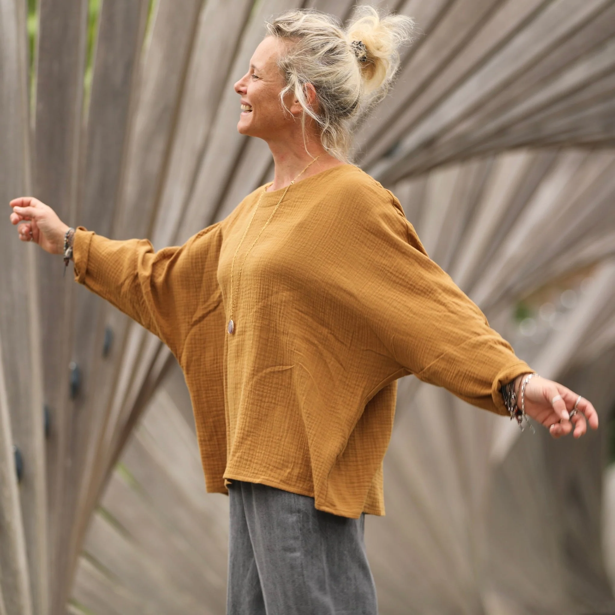 Blouse Naomie - double gaze de coton camel