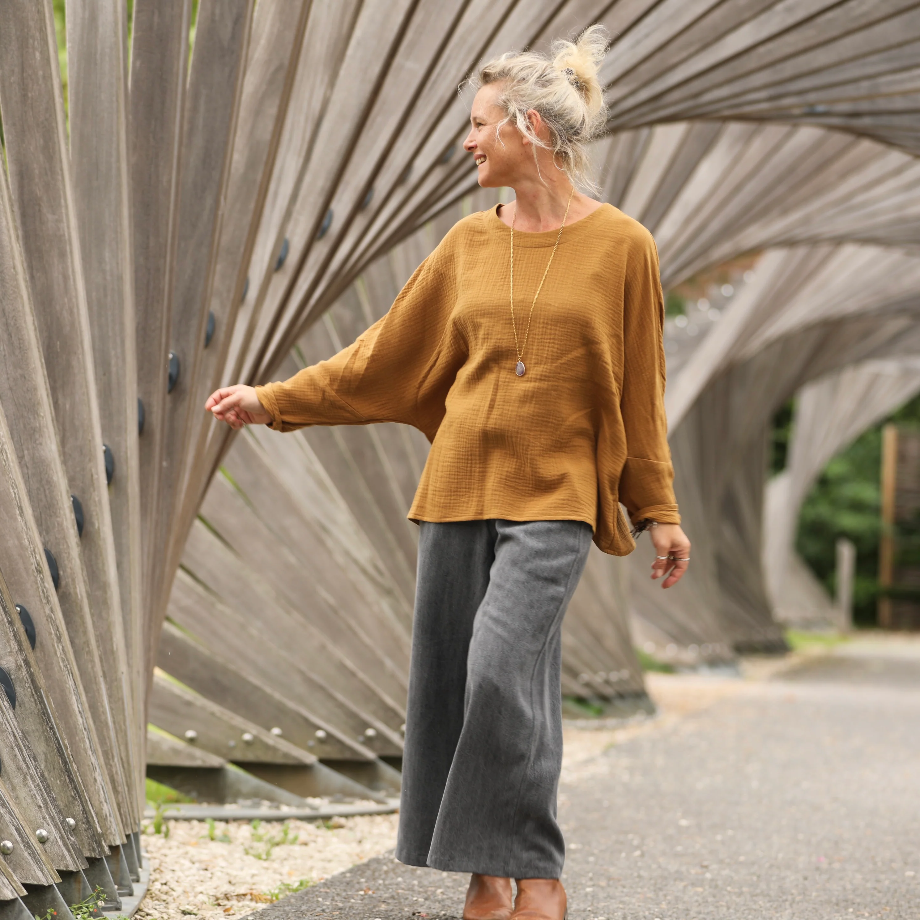 Blouse Naomie - double gaze de coton camel - Image 3