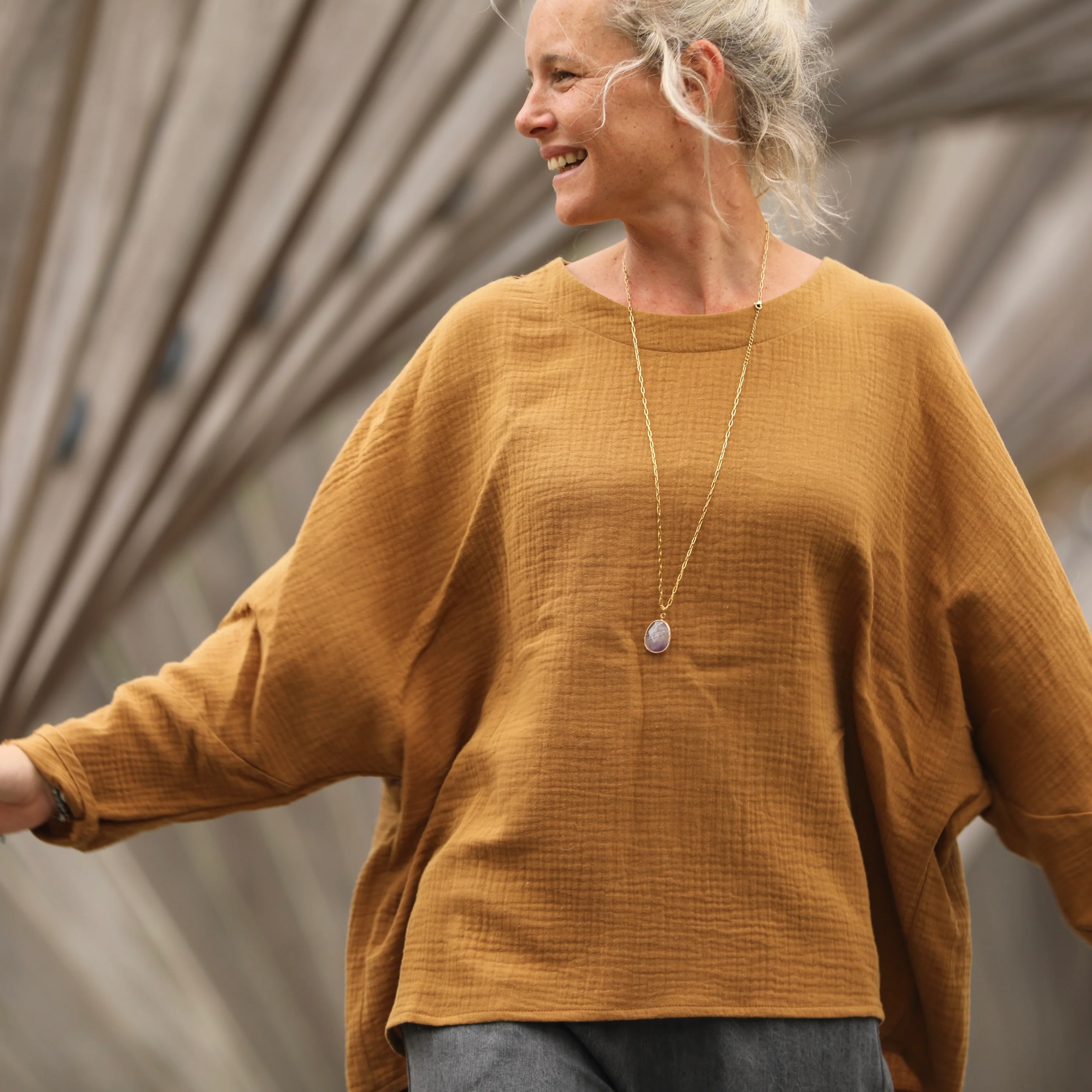 Blouse Naomie - double gaze de coton camel - Image 5