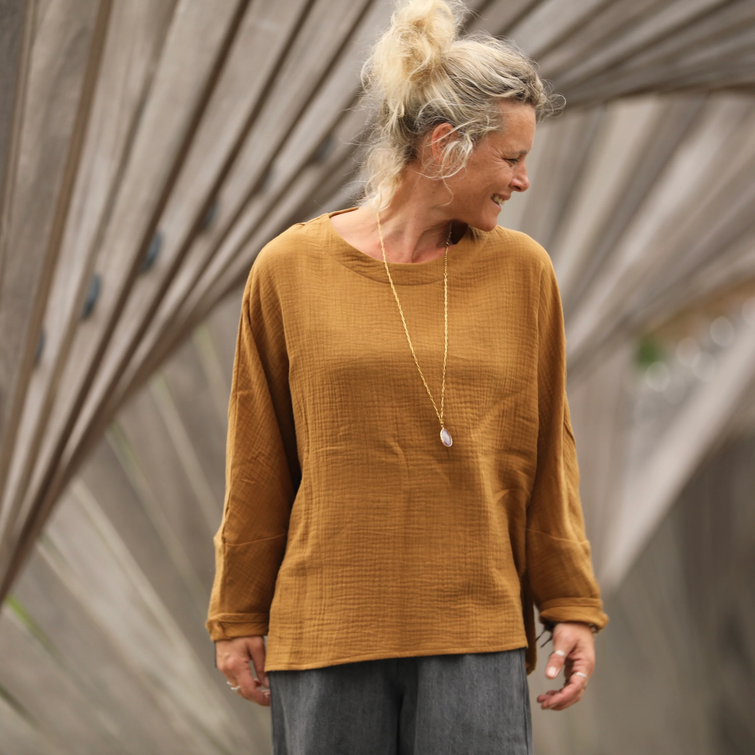 Blouse Naomie - double gaze de coton camel - Image 6