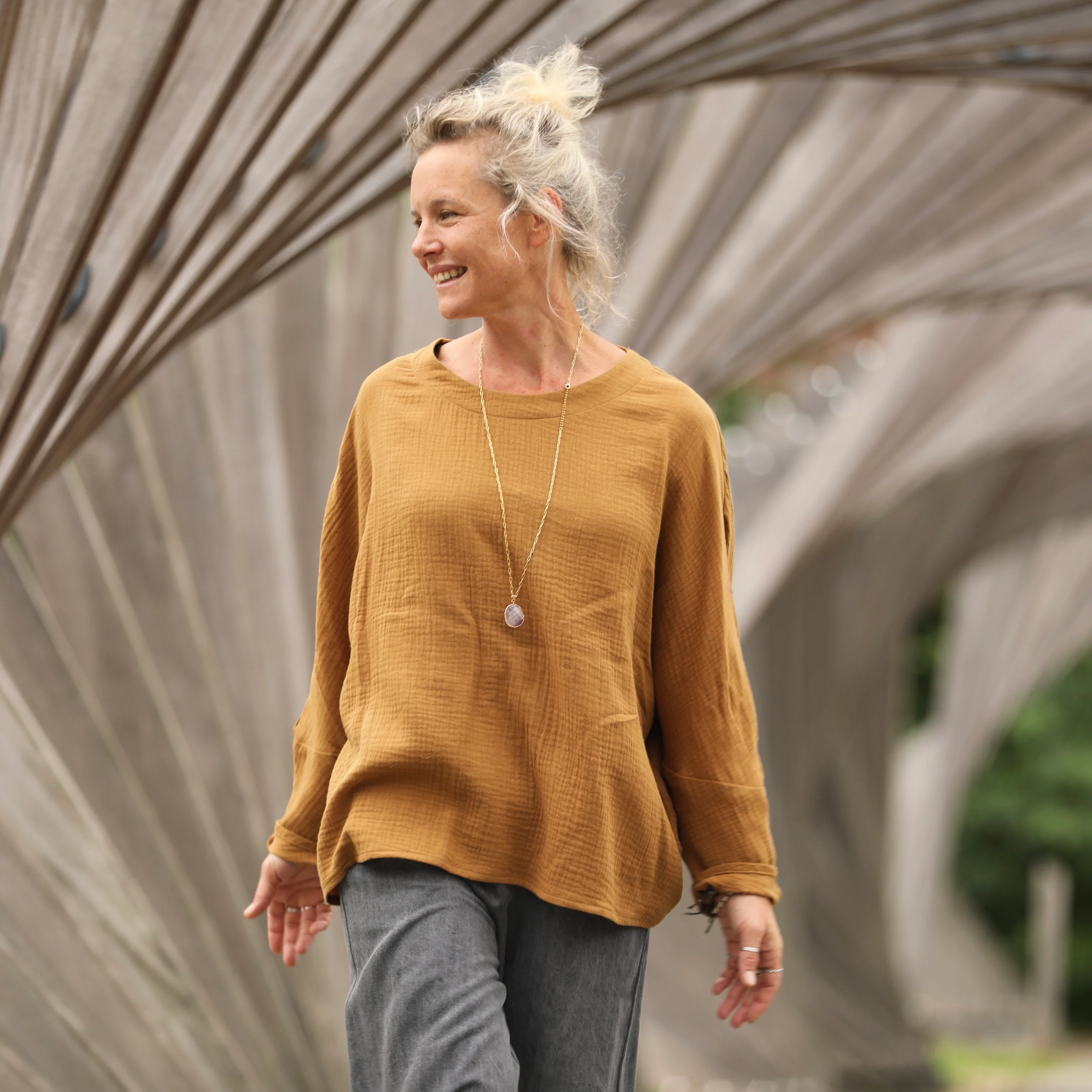 Blouse Naomie - double gaze de coton camel - Image 7