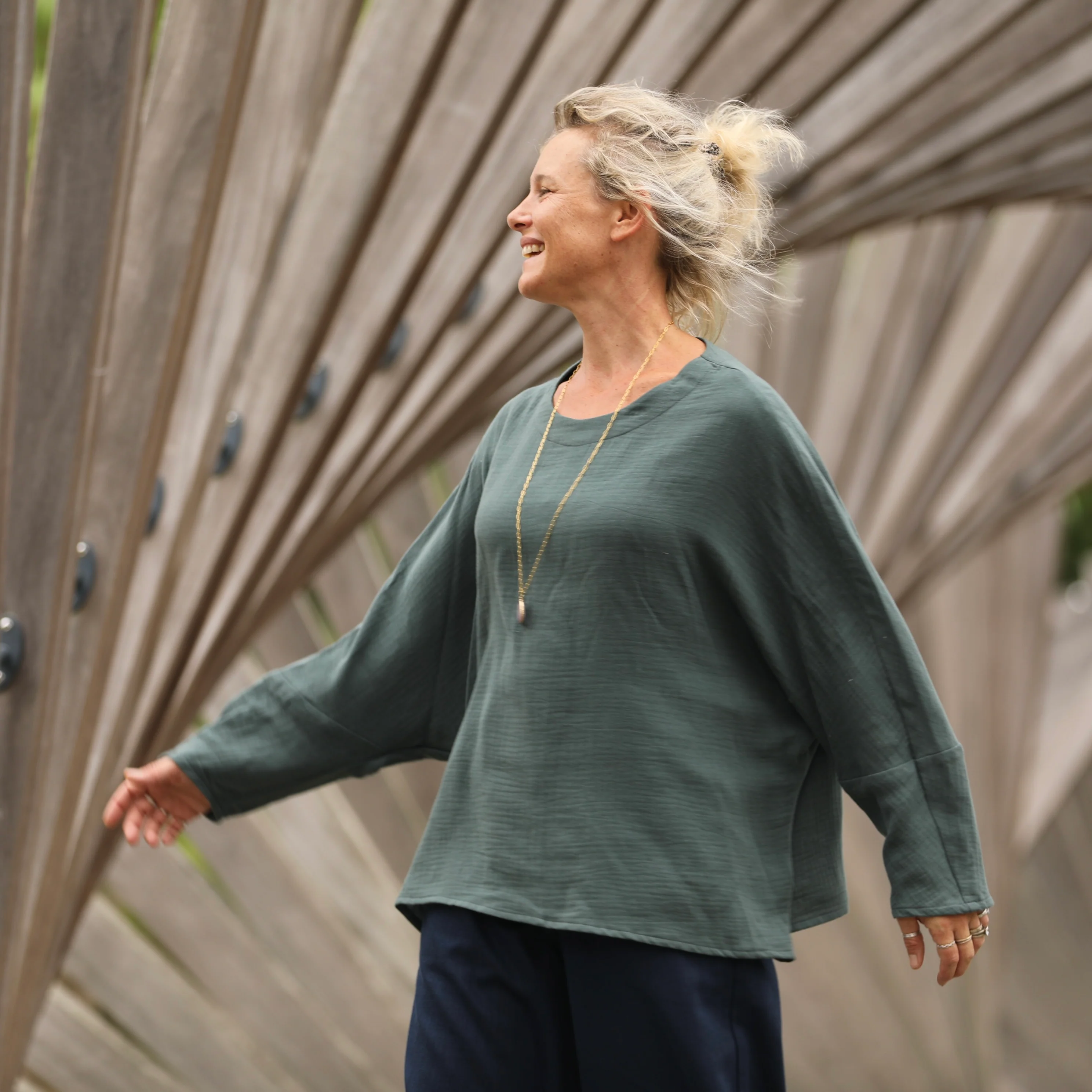 Blouse Naomie - double gaze de coton vert cactus - Image 6