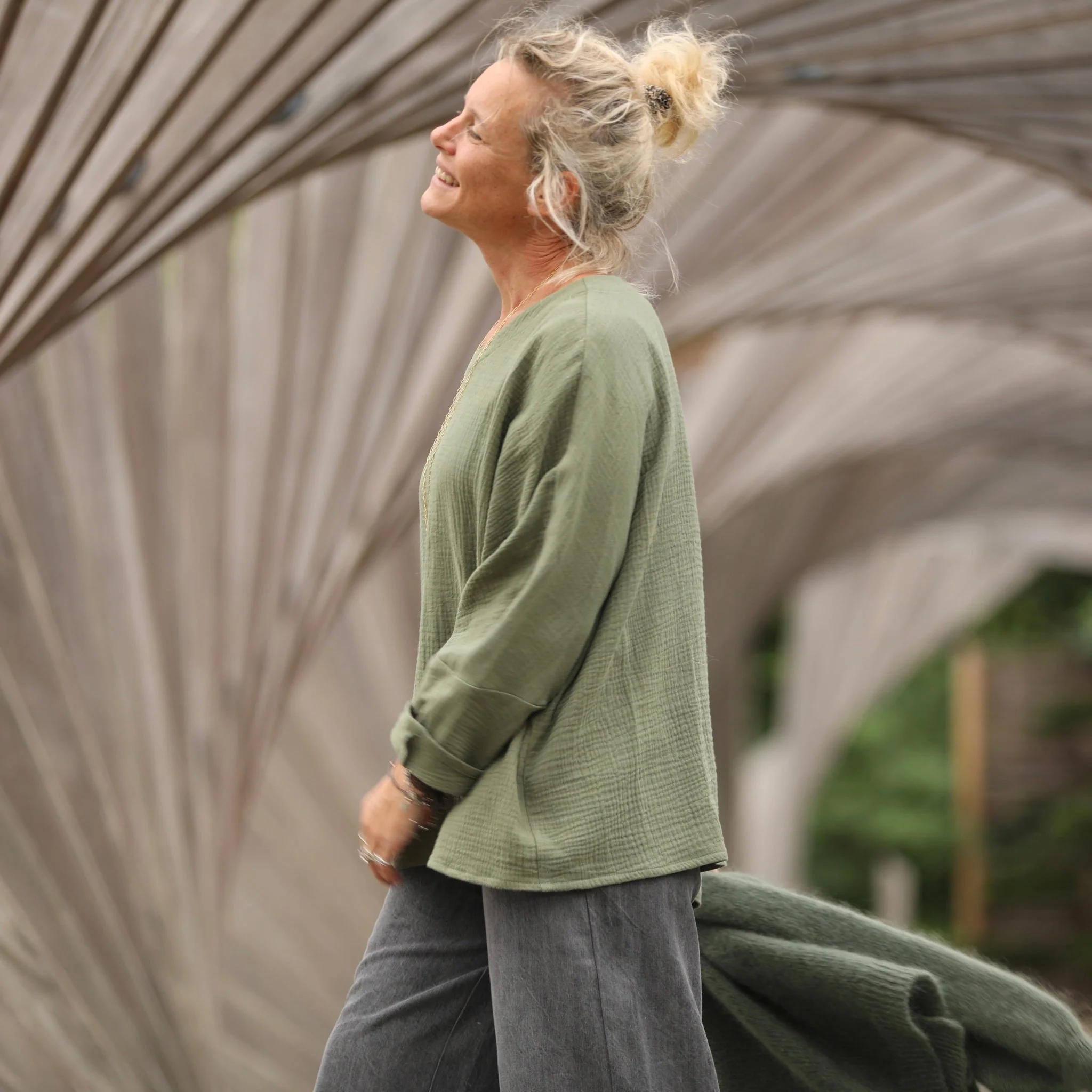 Blouse Naomie - double gaze de coton vert ortie - Image 4