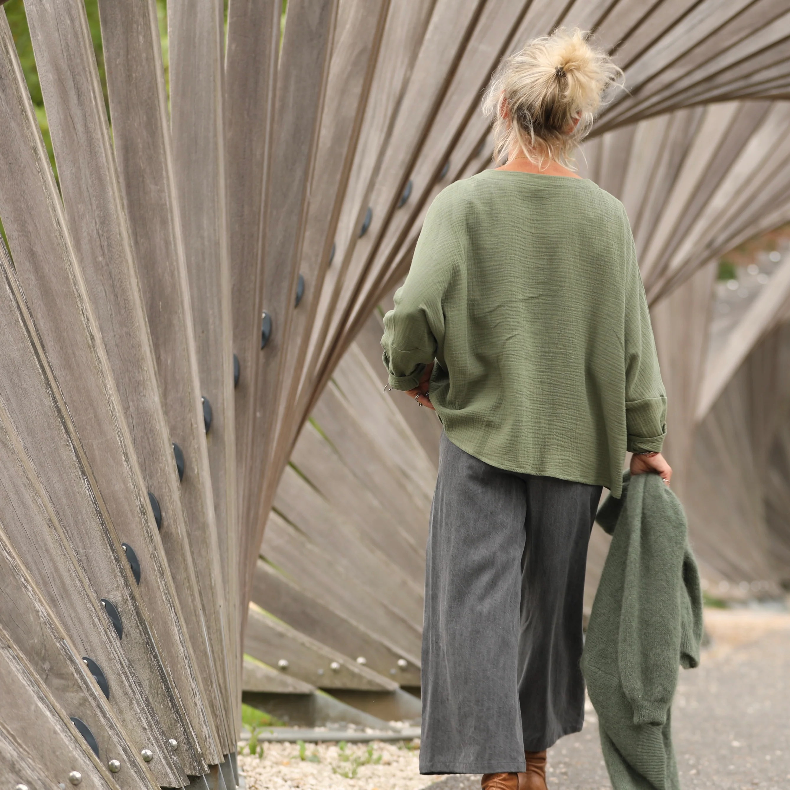 Blouse Naomie - double gaze de coton vert ortie - Image 5