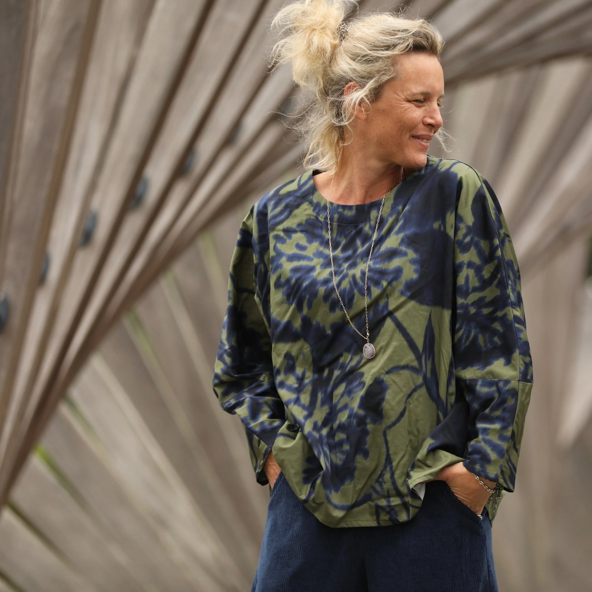 Blouse Naomie -  satin de coton Ondée botanique - Image 3
