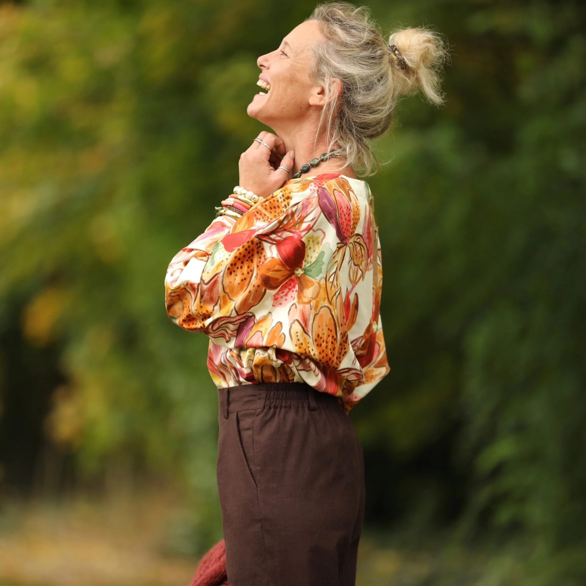 Blouse Naomie -  satin de coton poésie d’automne