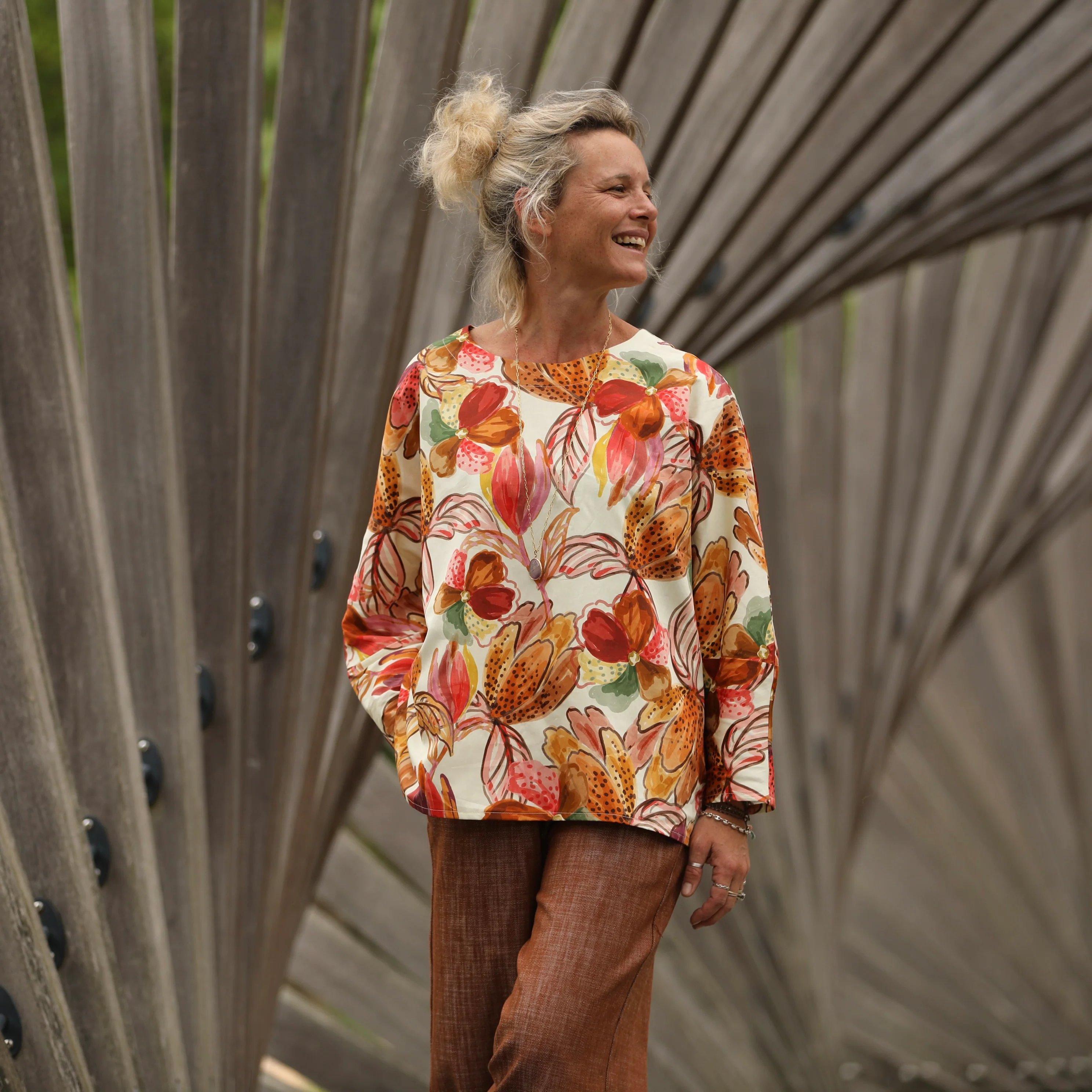 Blouse Naomie -  satin de coton poésie d’automne - Image 8