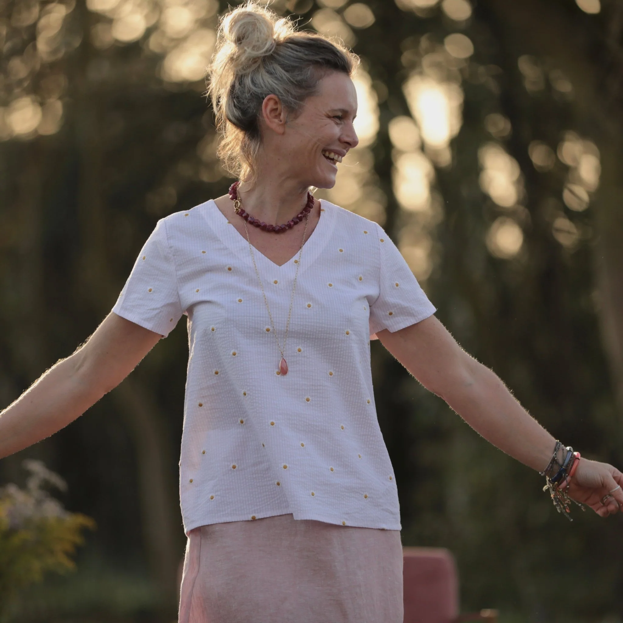 Blouse Nila - Seersucker rayé rose & pâquerettes - Image 8