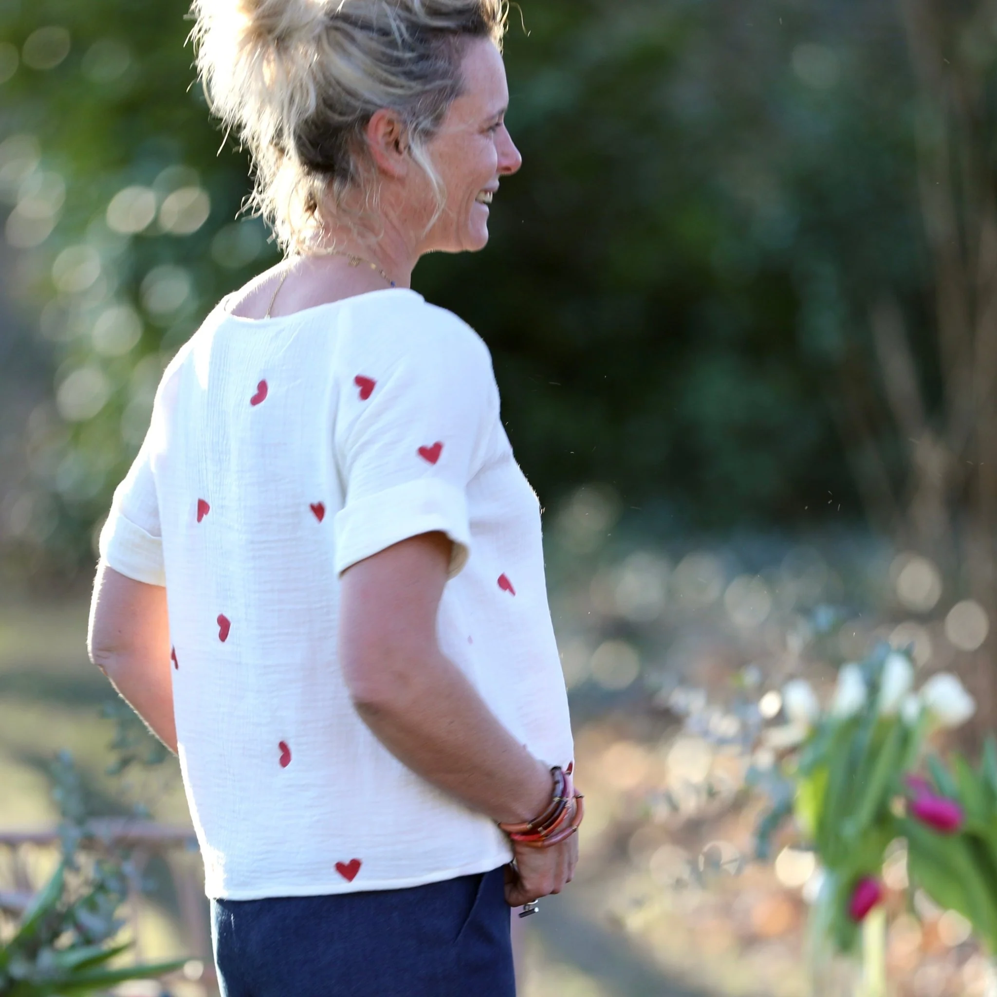 Blouse  Romy – Double gaze de coton blanc cassé coeur - Image 3