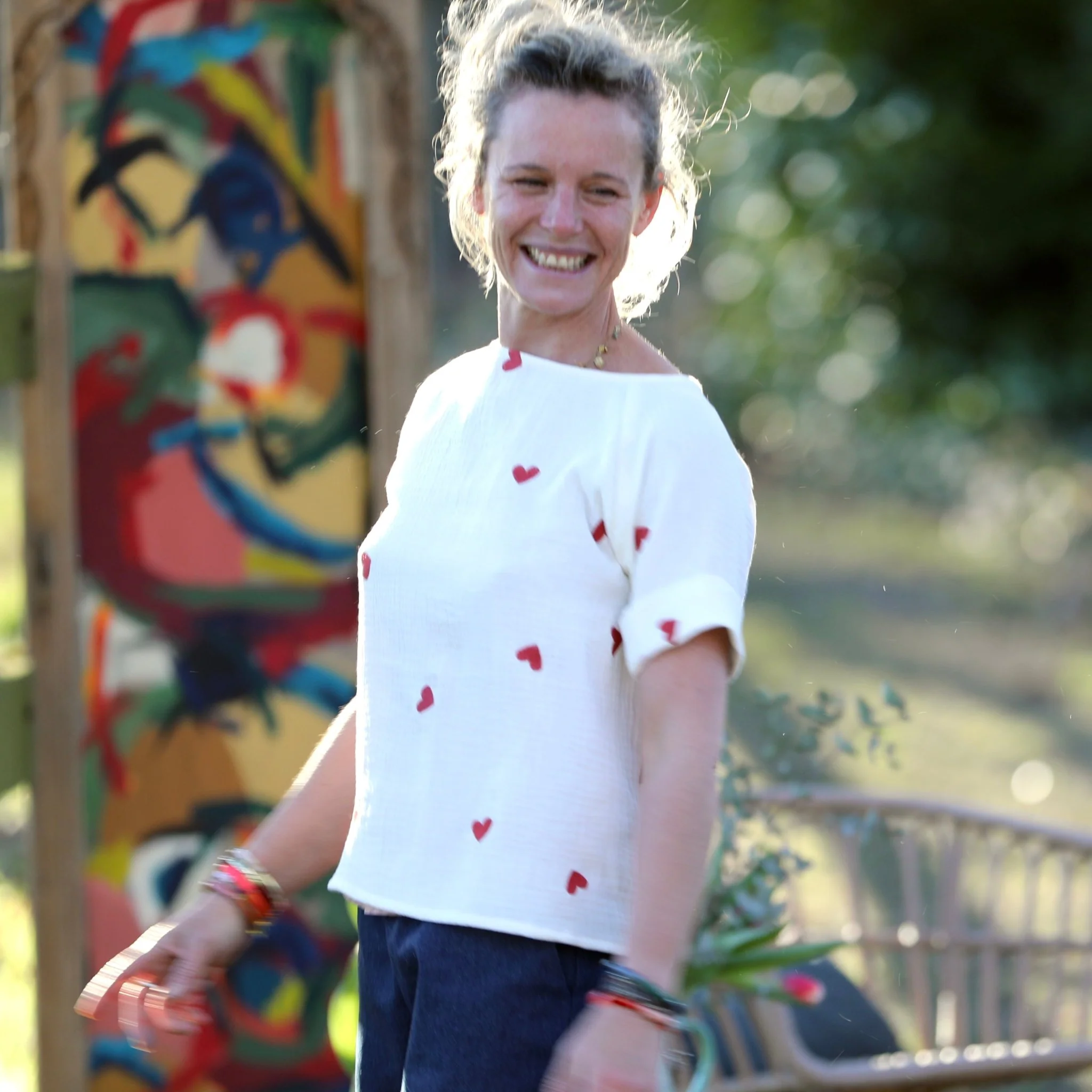 Blouse  Romy – Double gaze de coton blanc cassé coeur - Image 5