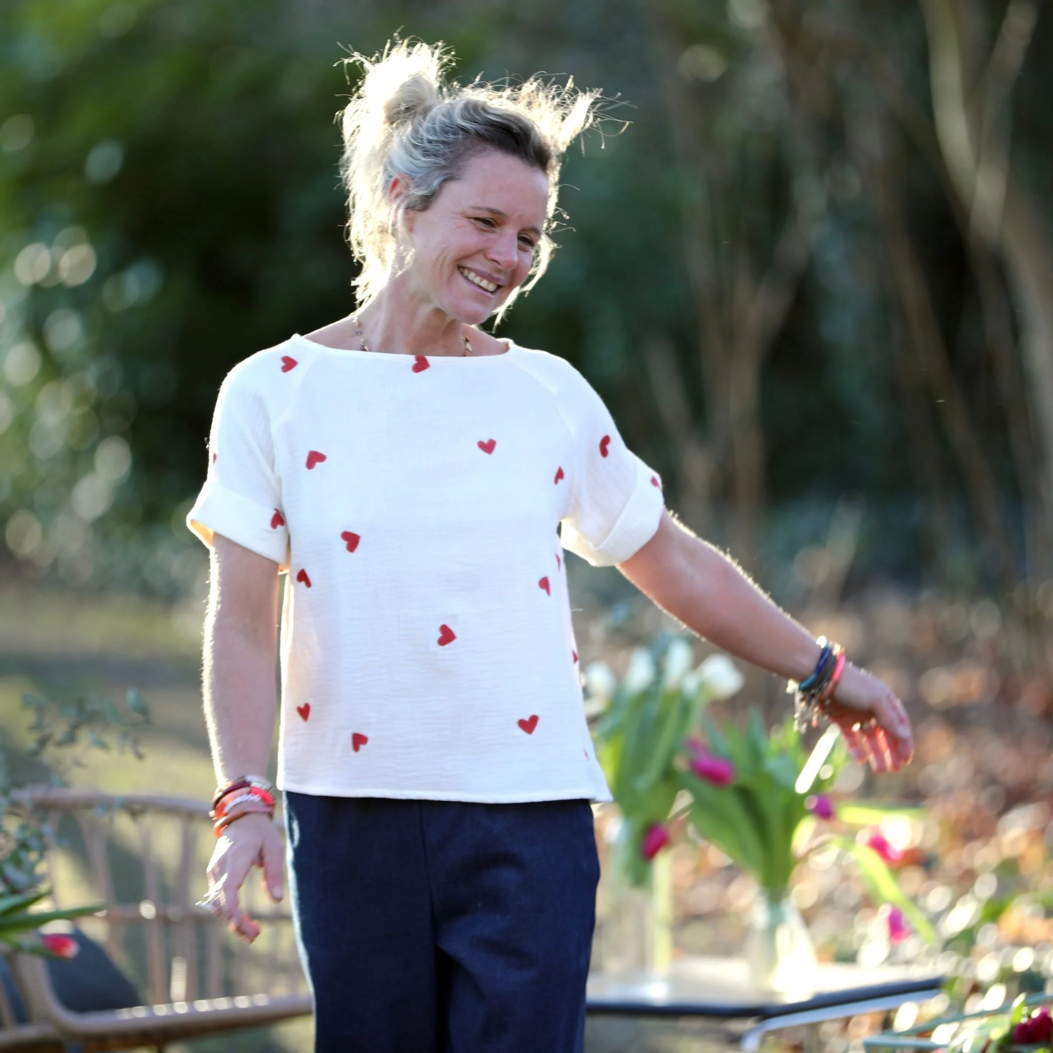 Blouse  Romy – Double gaze de coton blanc cassé coeur - Image 6