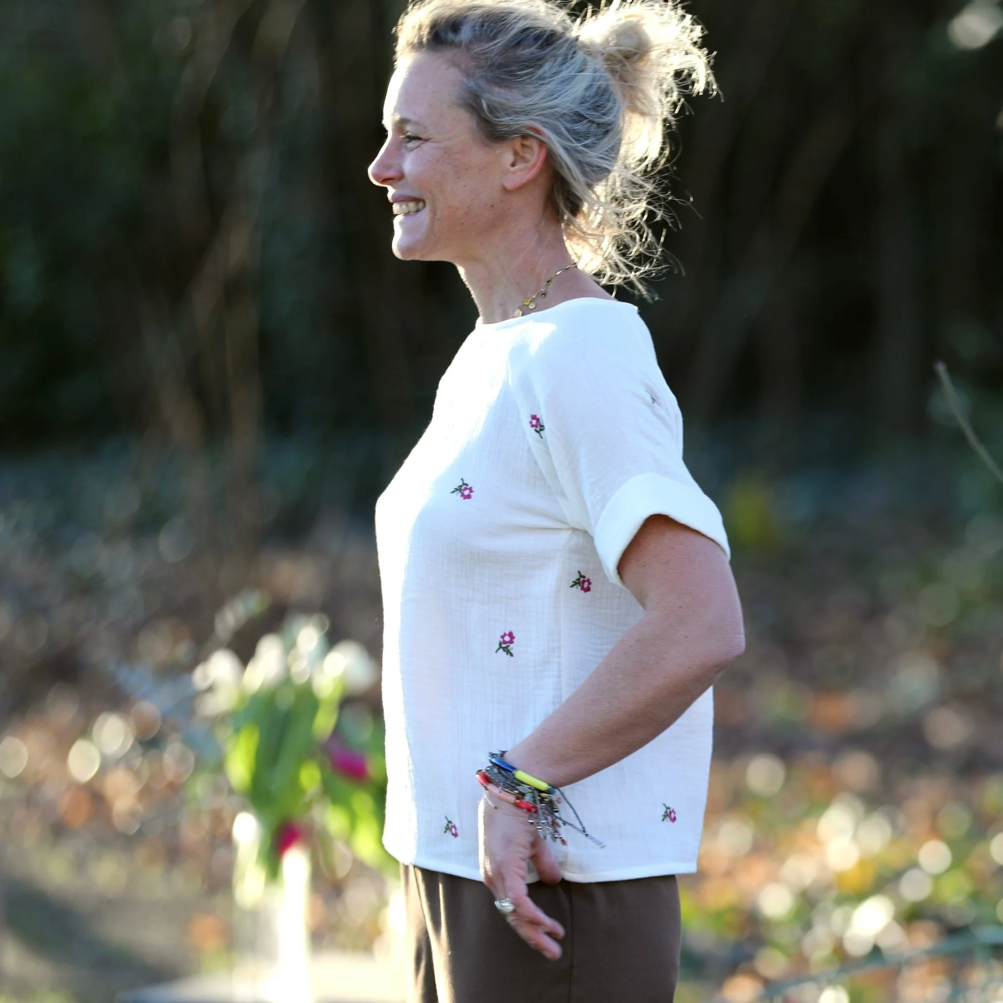 Blouse  Romy – Double gaze de coton blanc cassé églantine - Image 4