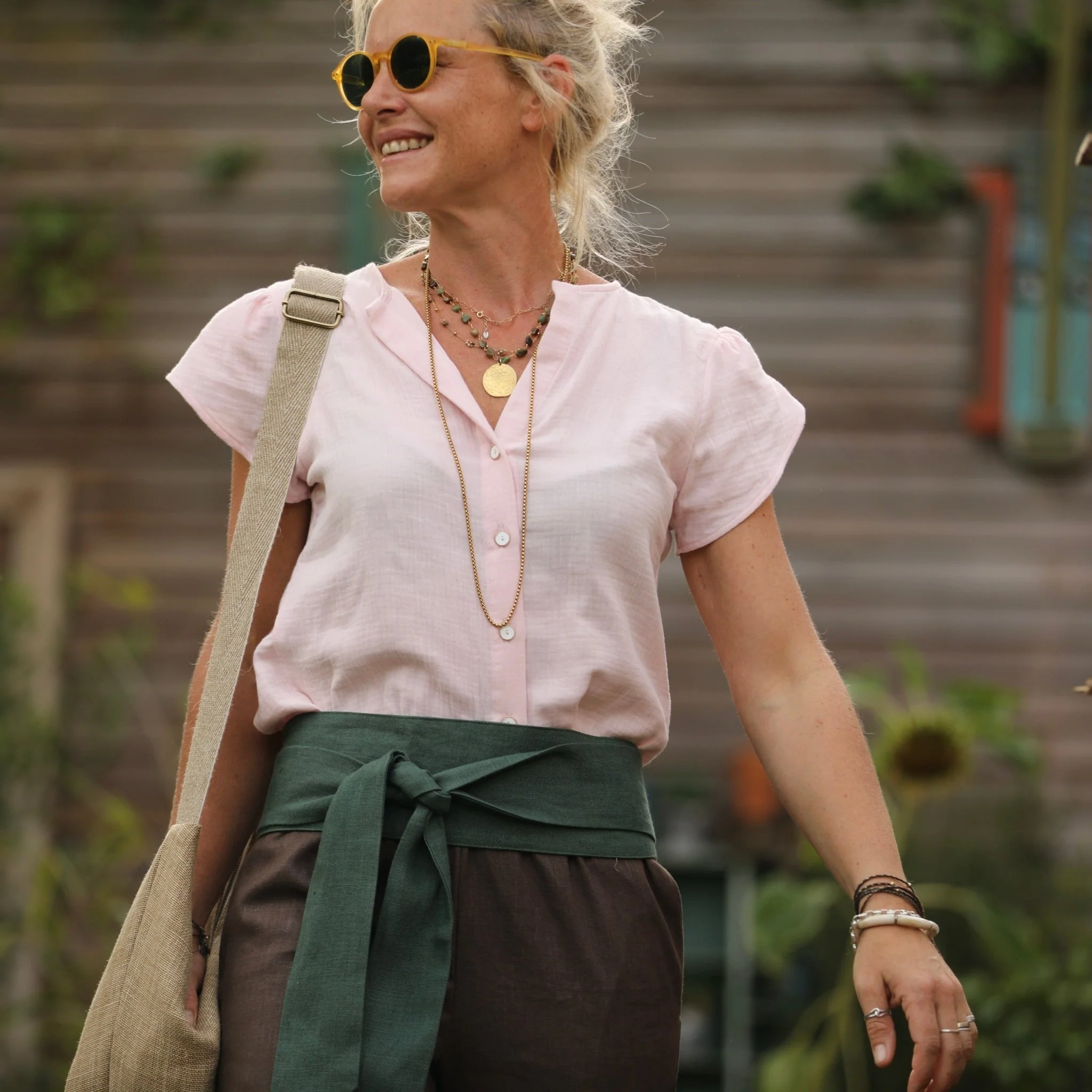 Blouse Sacha -double gaze de coton rose poudré - Image 10