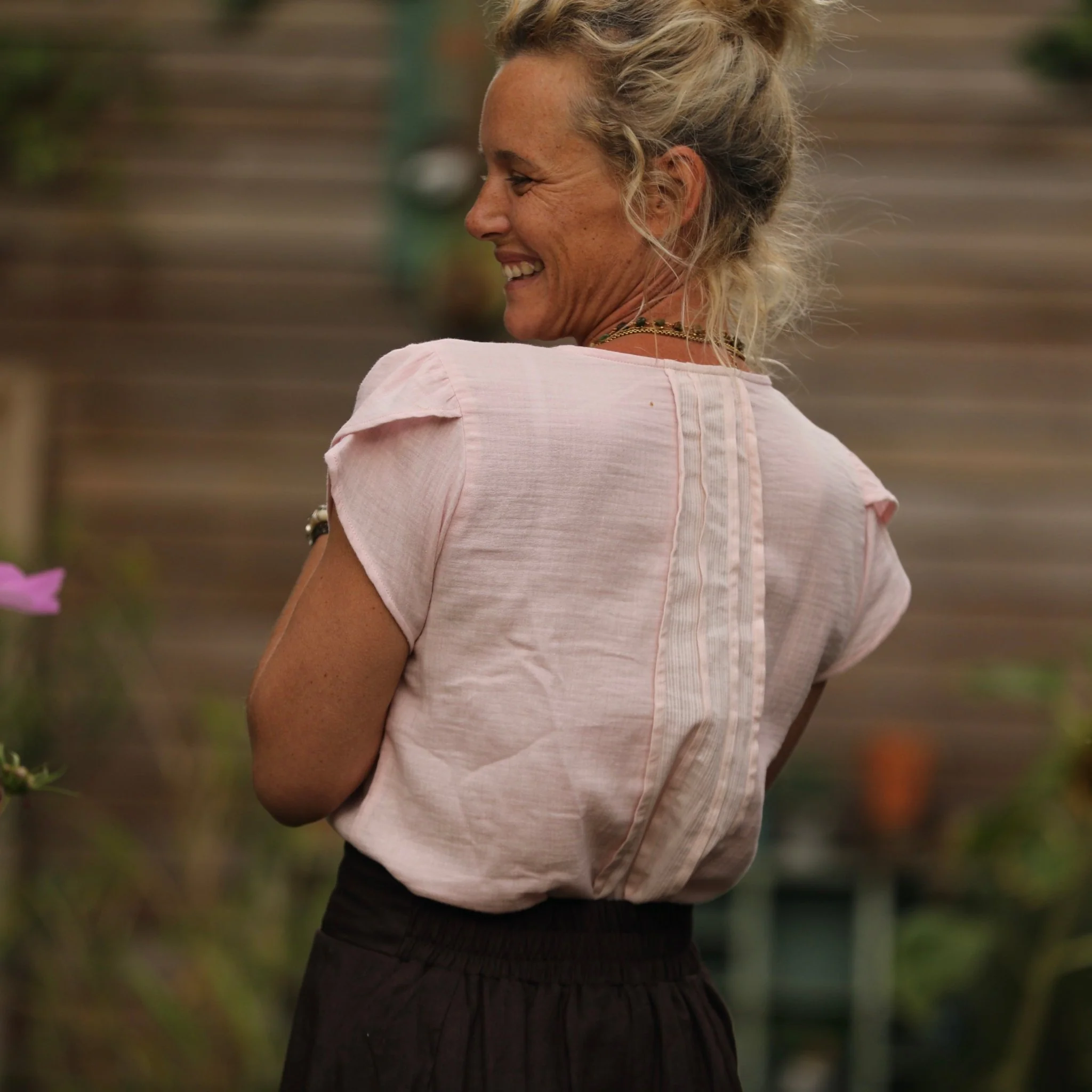 Blouse Sacha -double gaze de coton rose poudré - Image 3