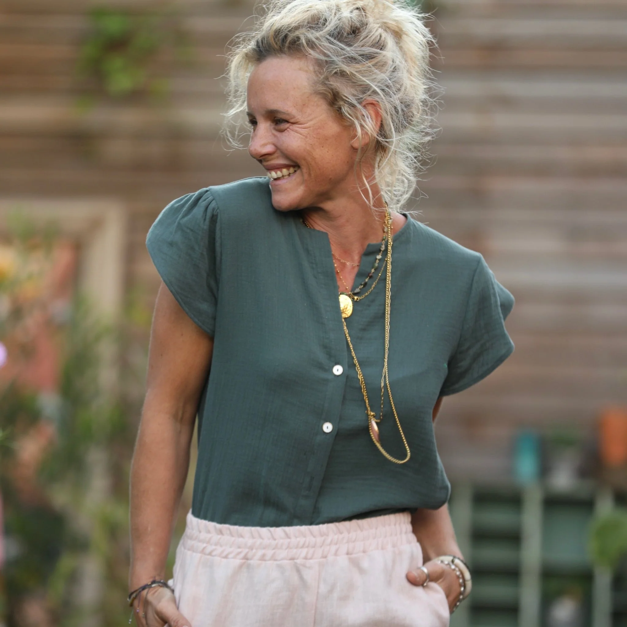 Blouse Sacha -double gaze de coton vert cactus - Image 7