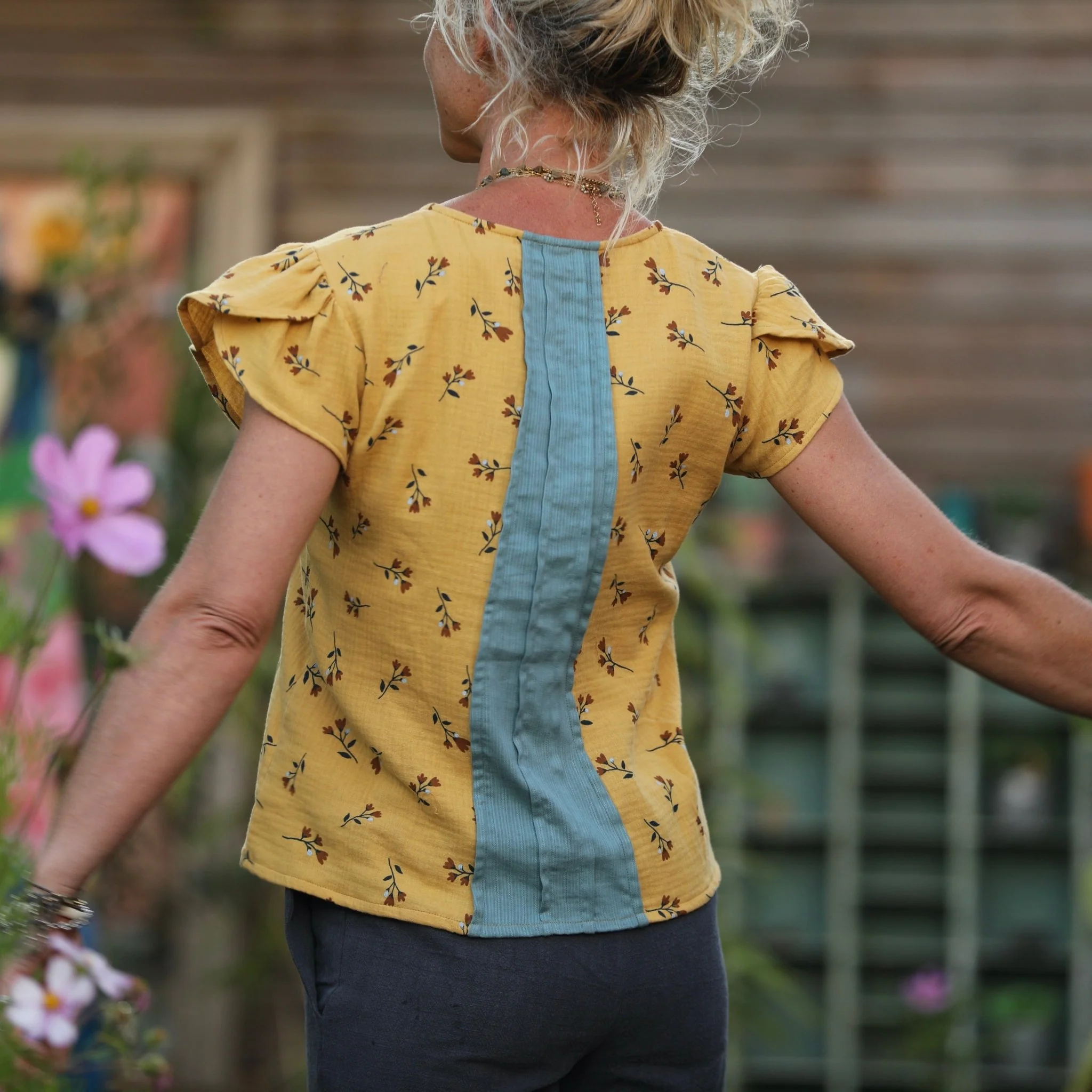 Blouse Sacha -double gaze de coton fleuri ocre - Image 10