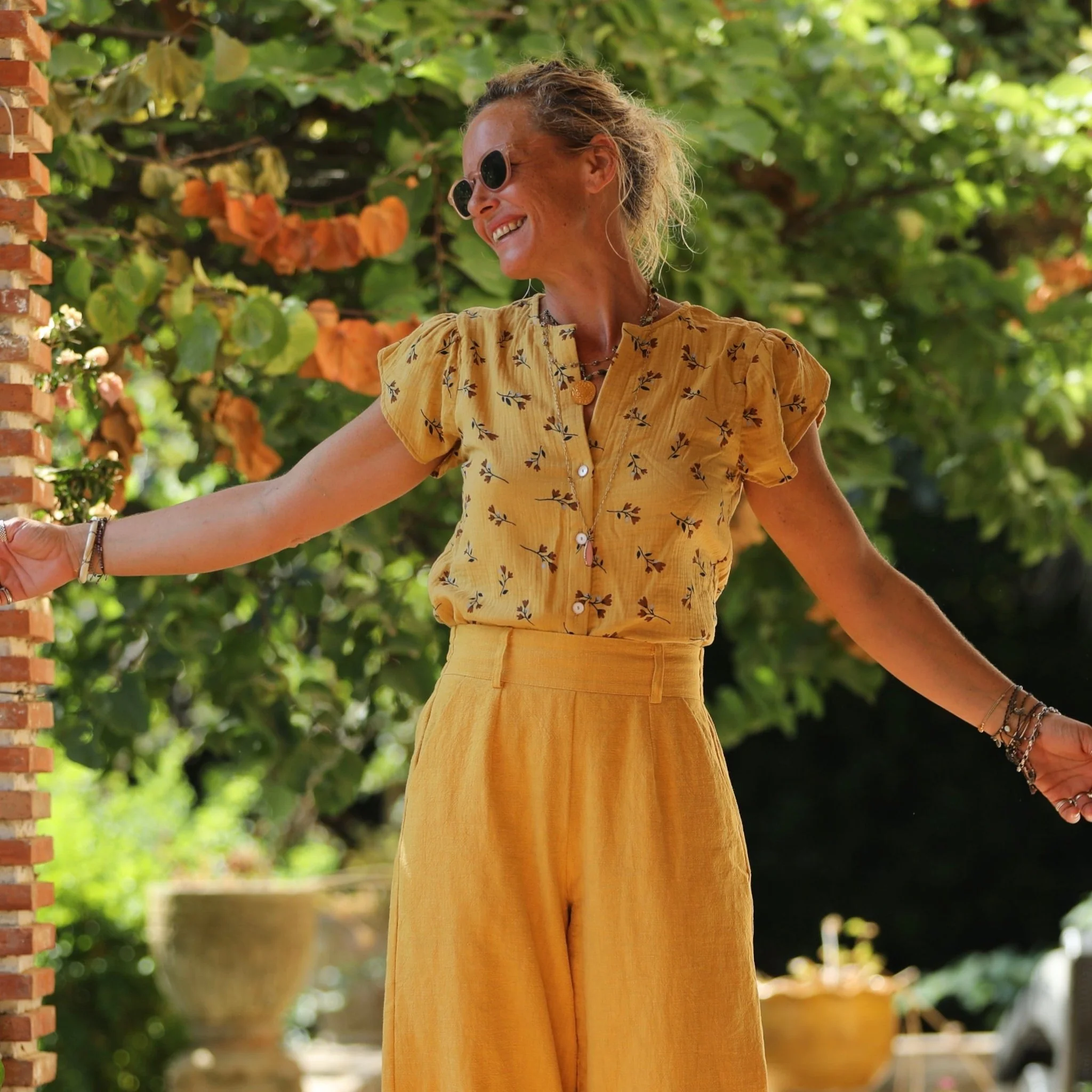 Blouse Sacha -double gaze de coton fleuri ocre - Image 11