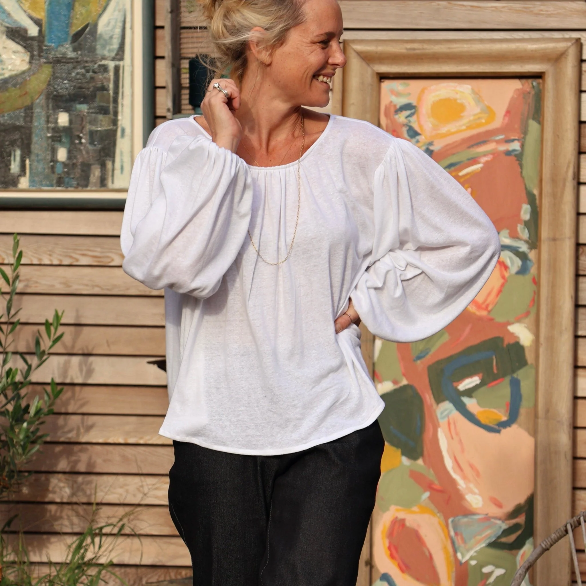 Blouse Séraphine - maille lin/viscose blanche - Image 3