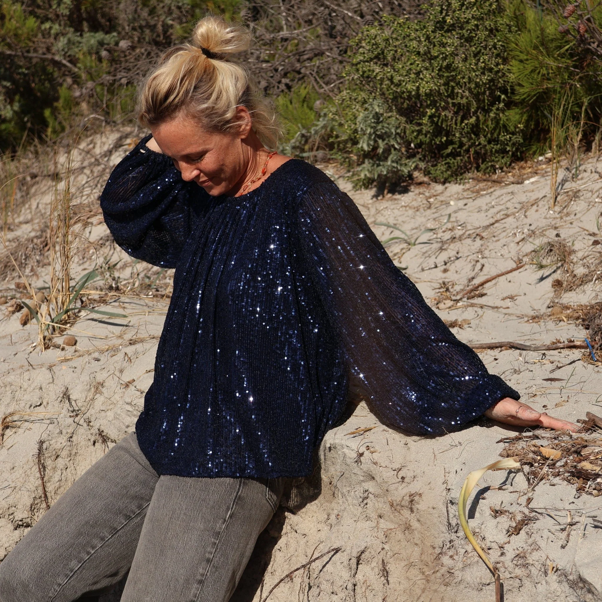 Blouse Séraphine - sequins marine / doublure coton marine - Image 4
