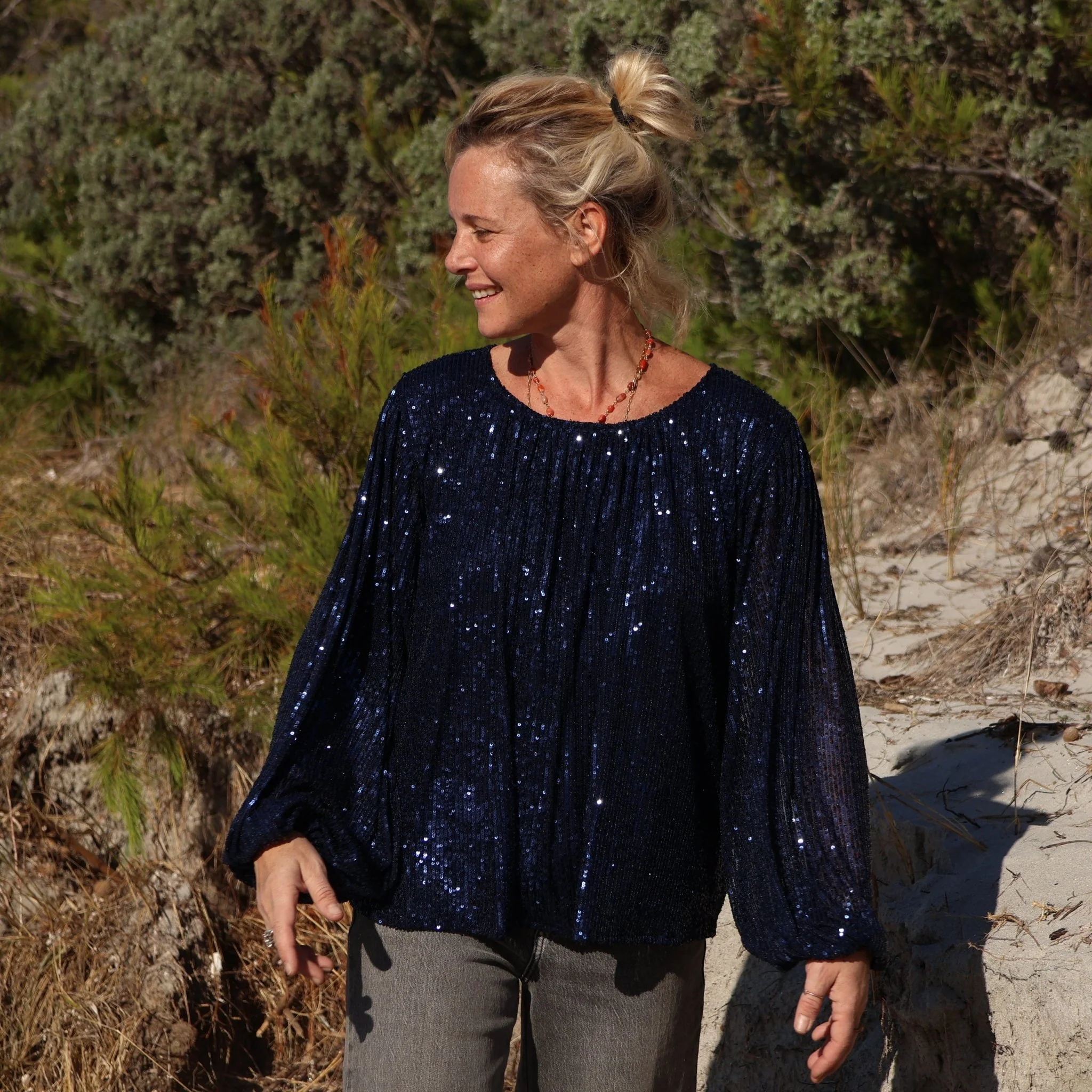 Blouse Séraphine - sequins marine / doublure coton marine - Image 5