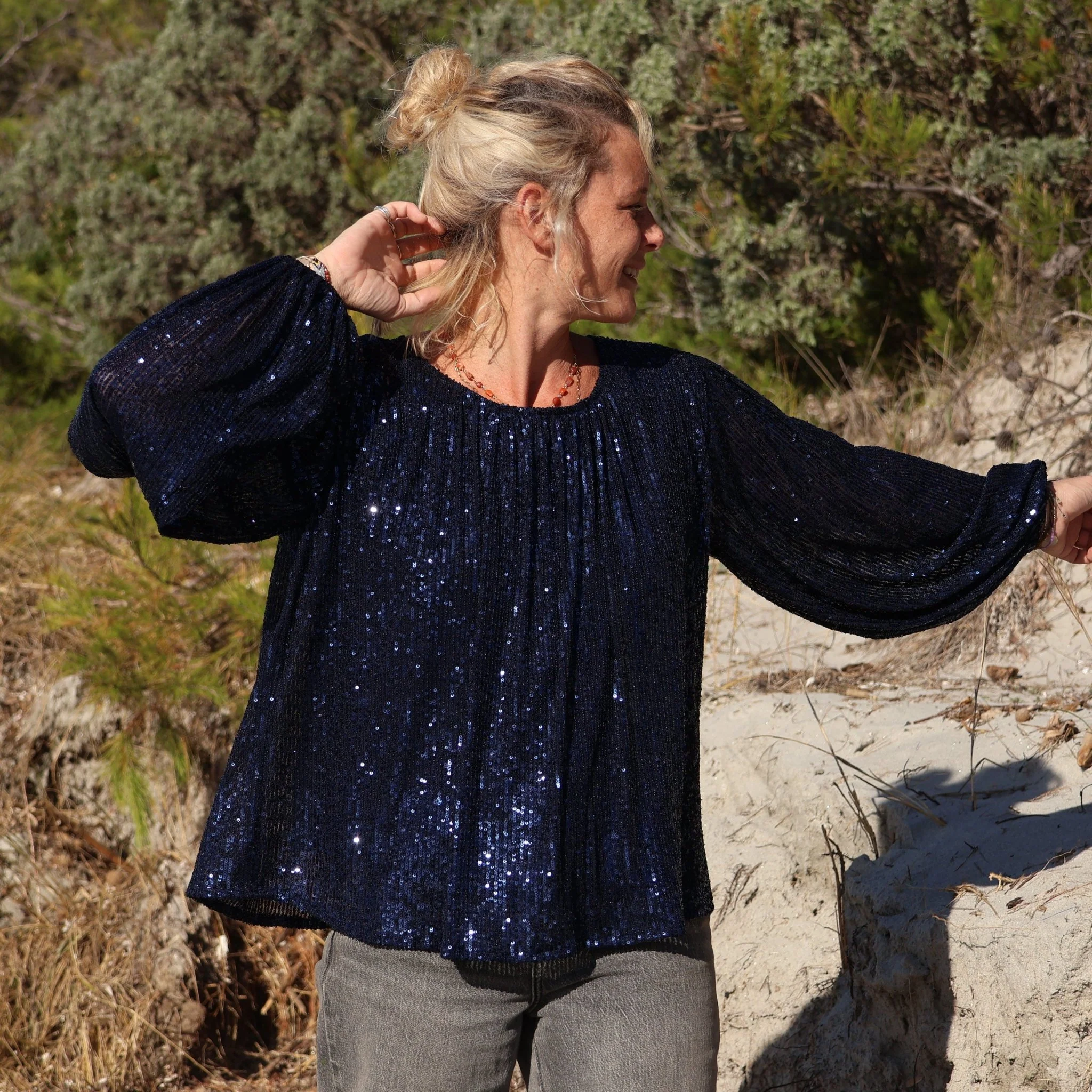 Blouse Séraphine - sequins marine / doublure coton marine - Image 6