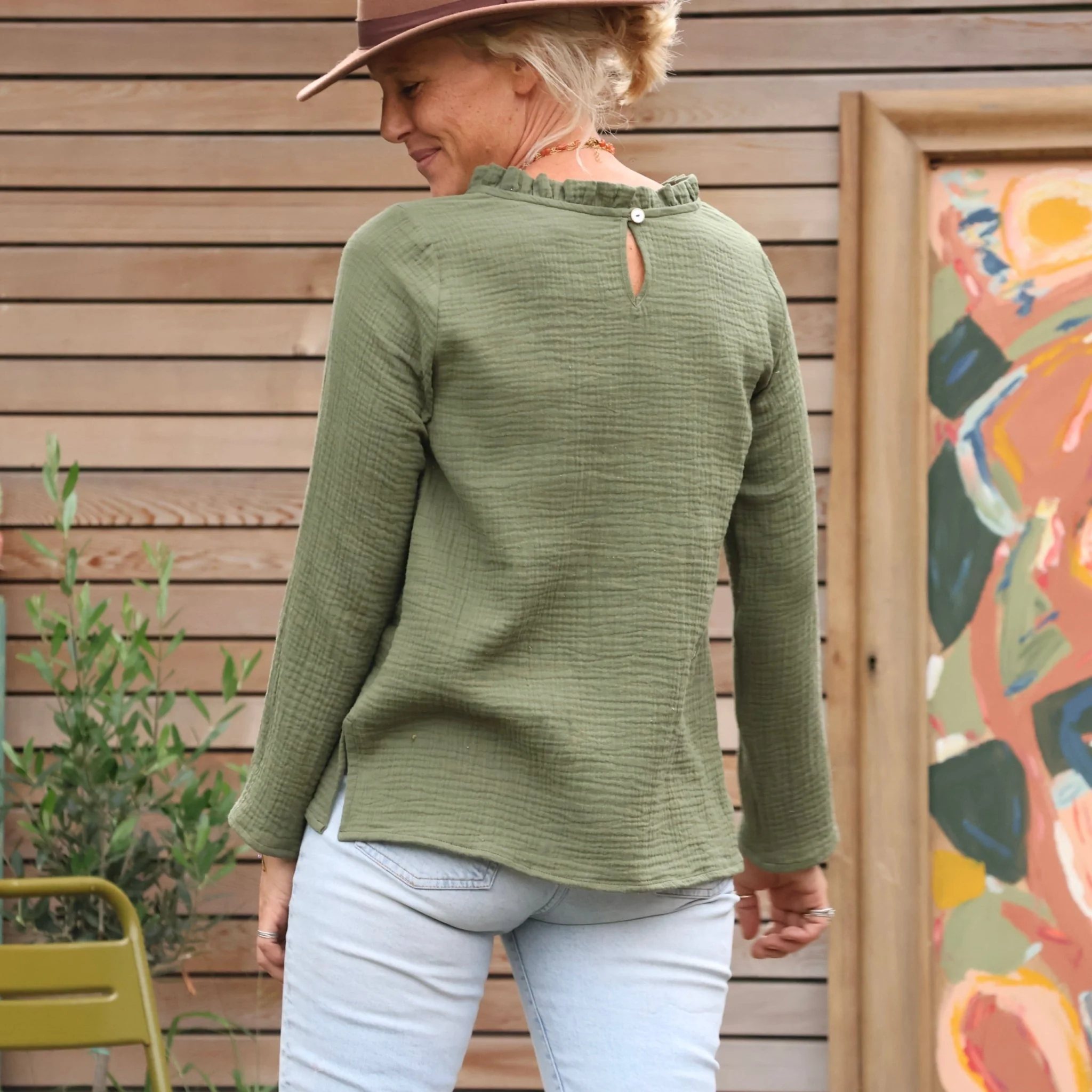 Blouse Tara - double gaze de coton kaki - Image 2