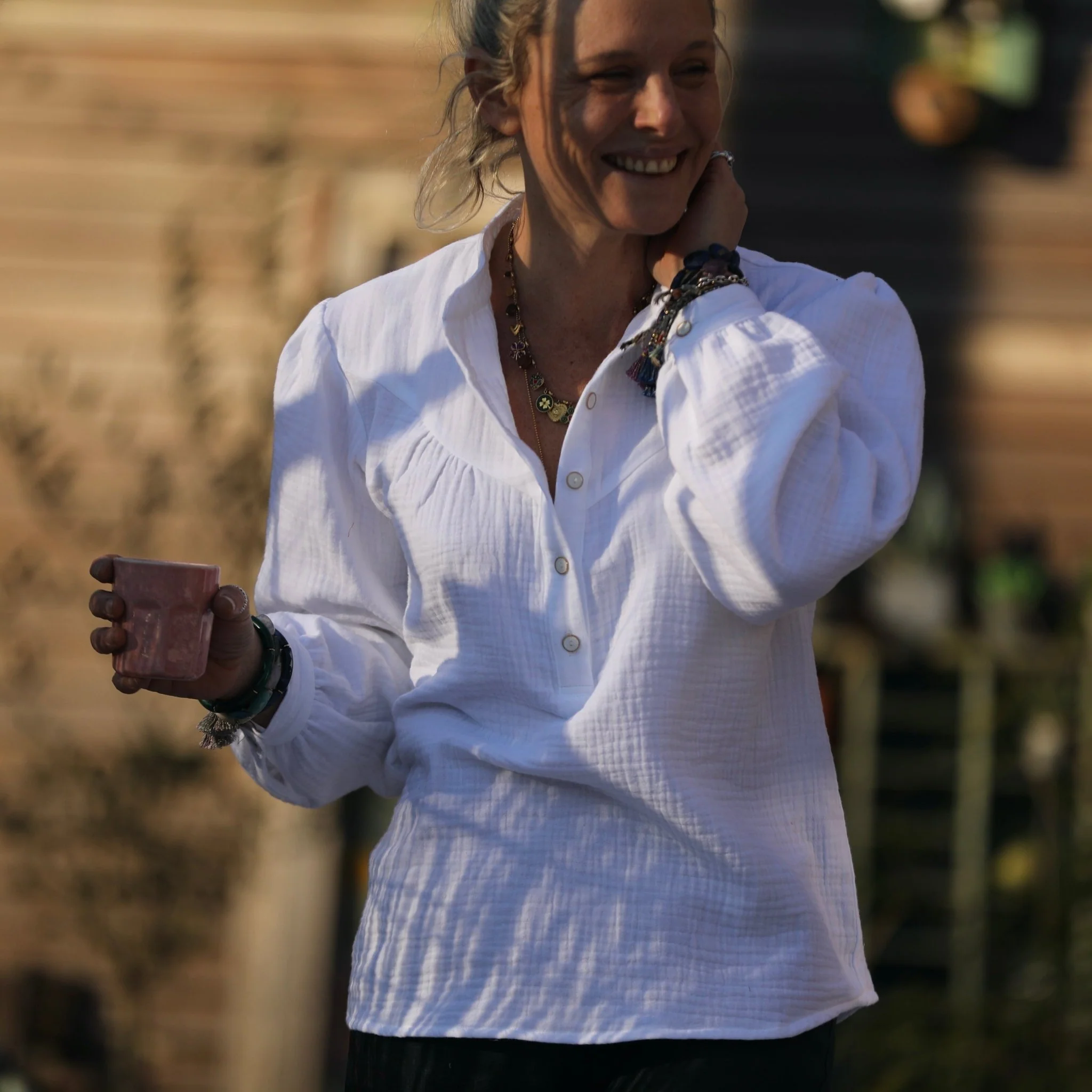 Blouse Thémis - triple gaze de coton blanc cassé - Image 6
