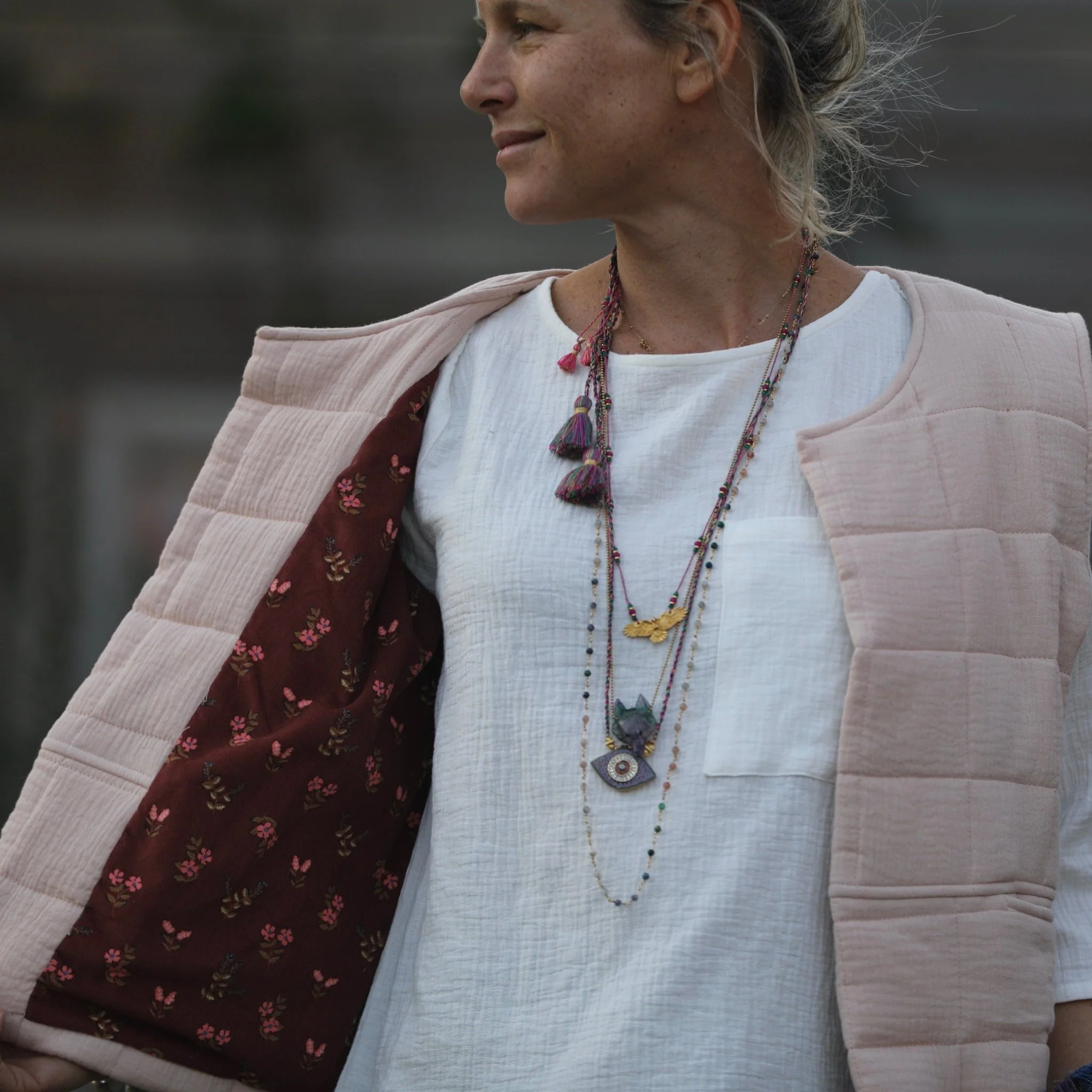 Blouse Toscane -  jacquard coton/lin blanc cassé - Image 7