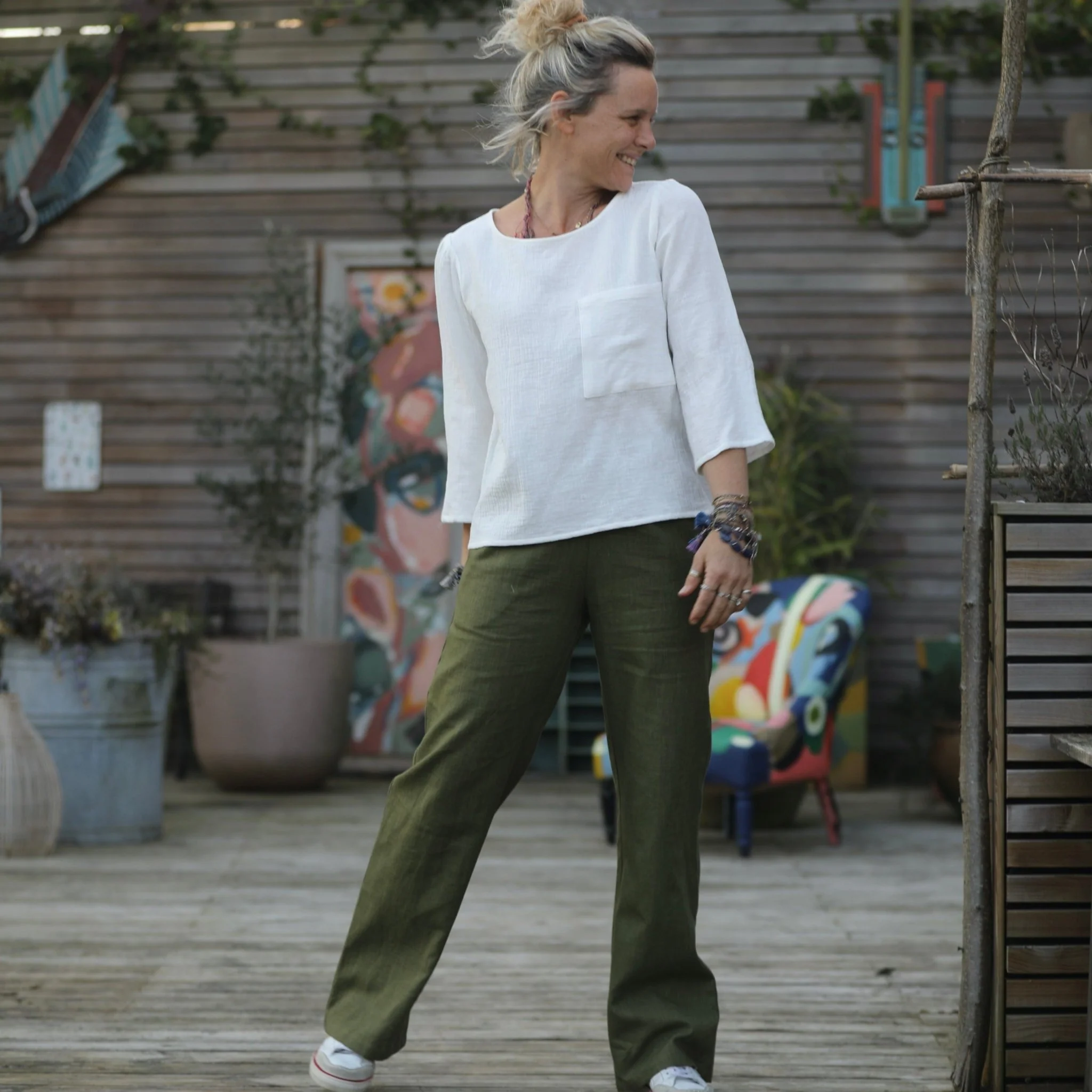 Blouse Toscane -  jacquard coton/lin blanc cassé - Image 6