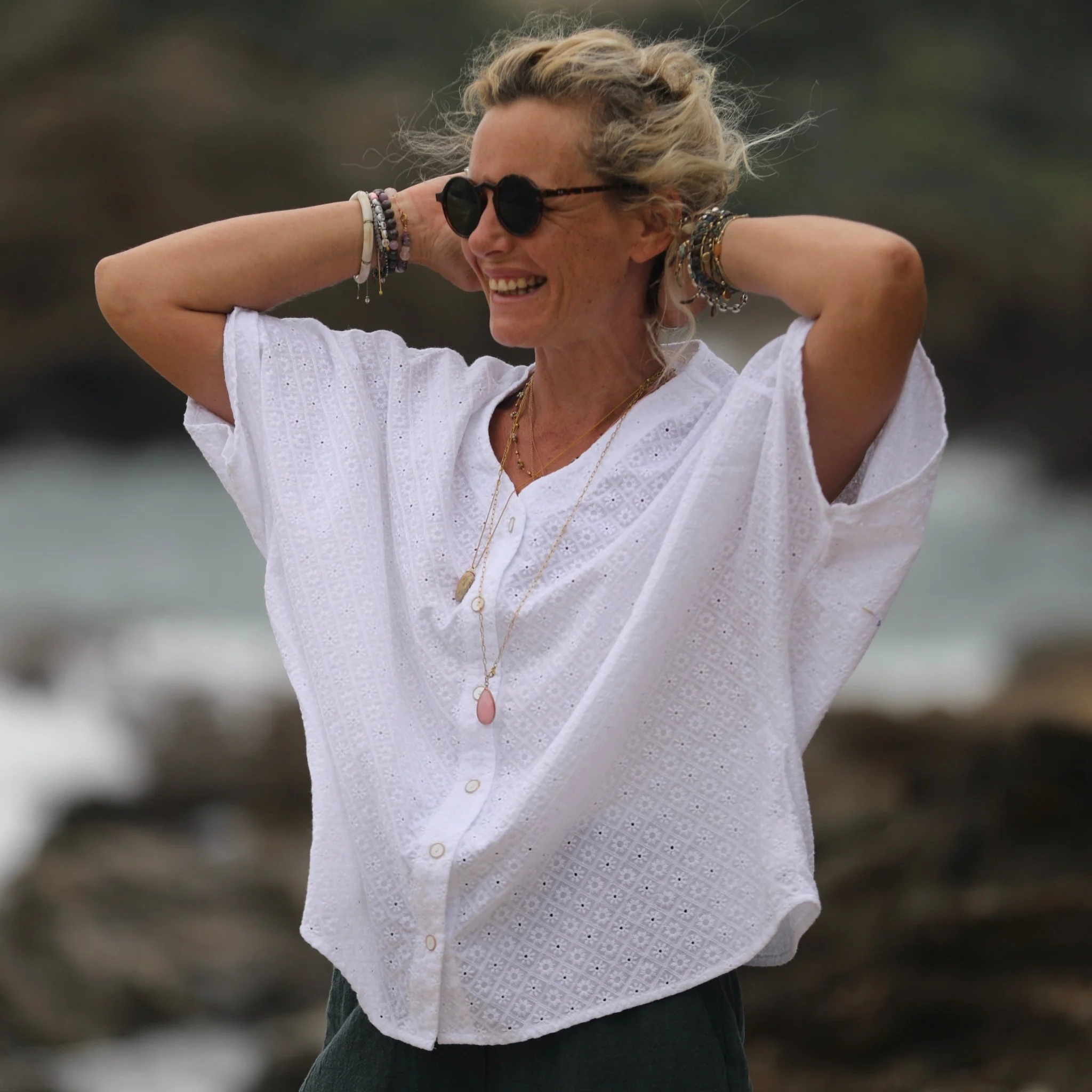 Blouse Yoko - broderie en voile de coton damier de fleurs - Image 10