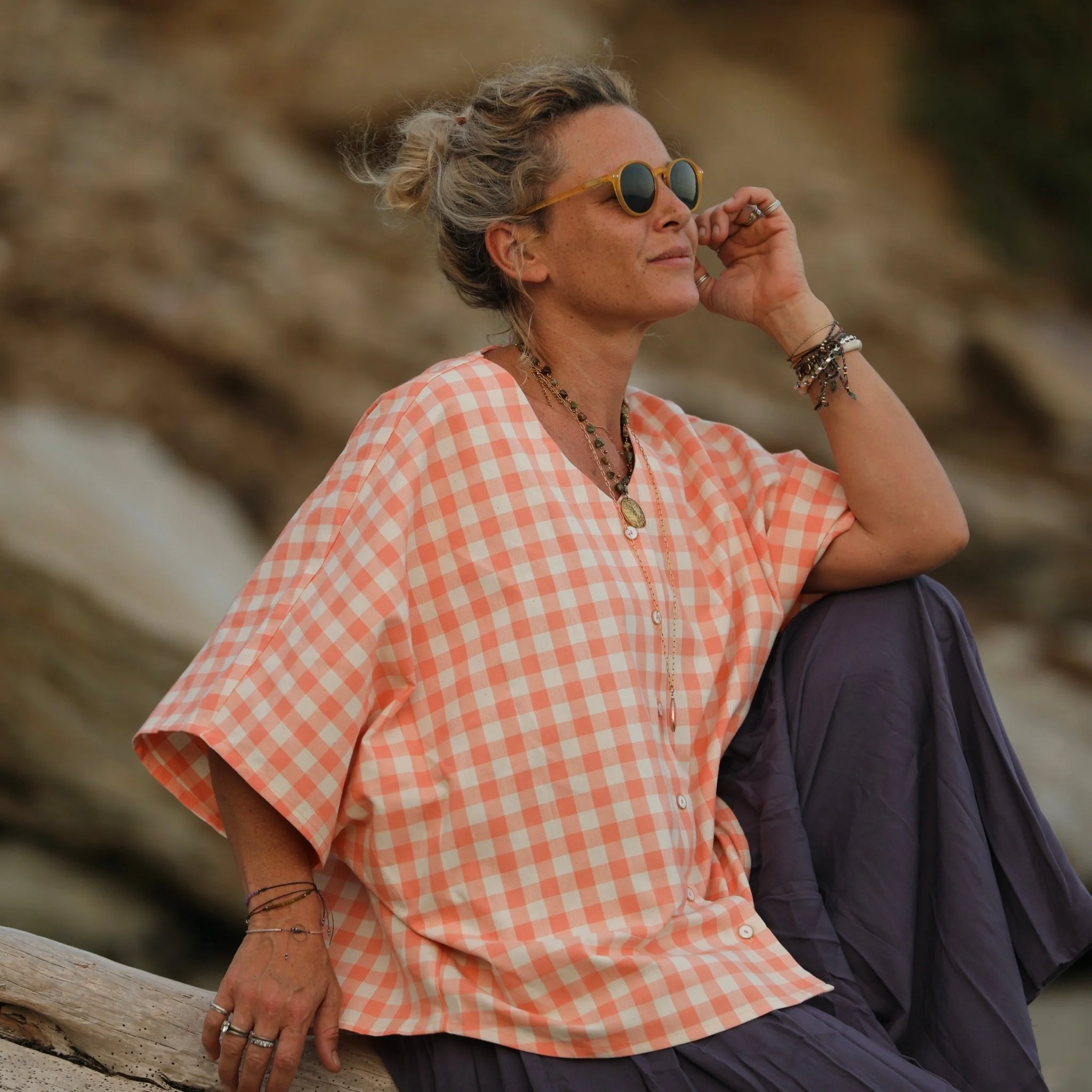Blouse Yoko - coton carreaux orange - Image 3