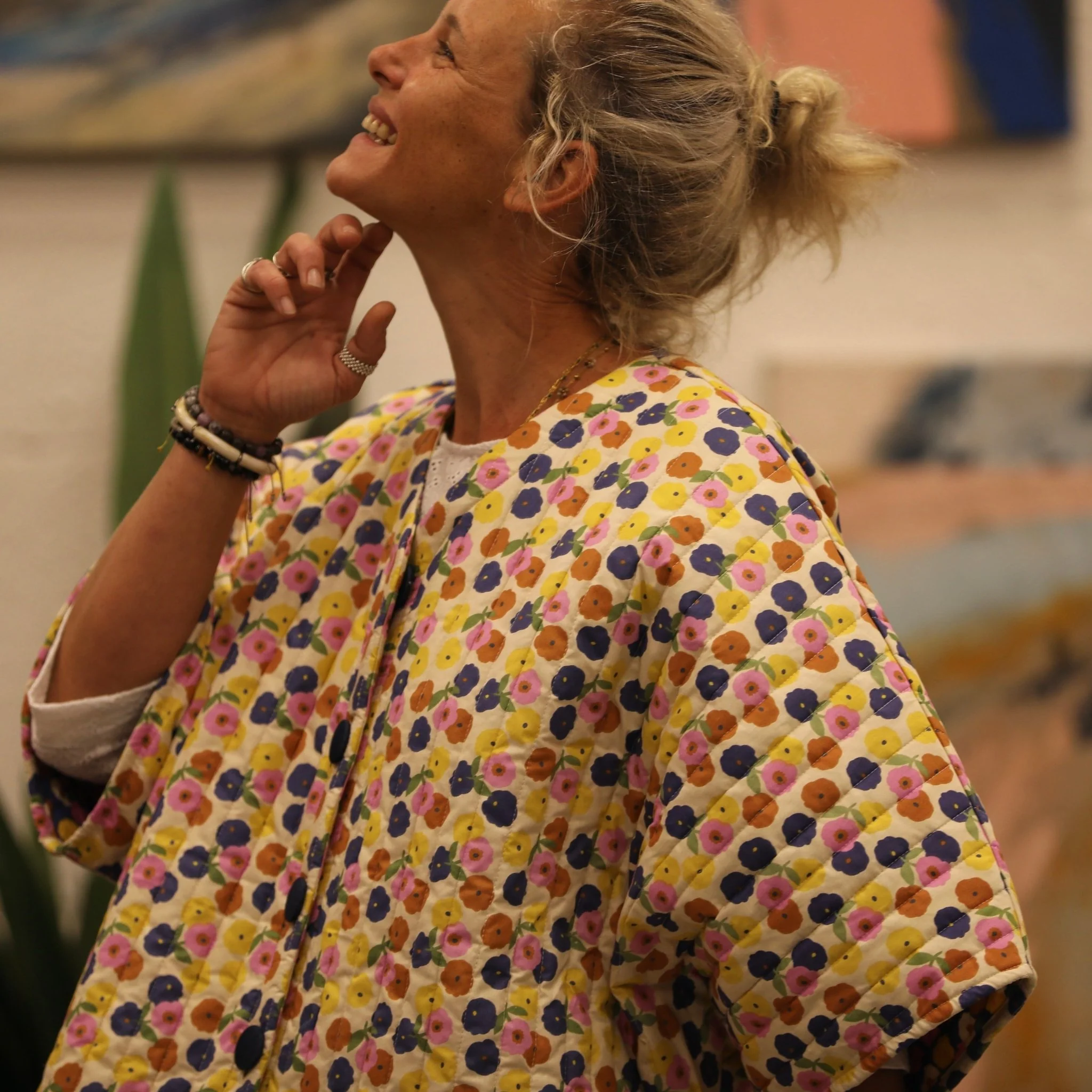 Veste kimono Yoko - coton matelassé imprimé fleuri pop - Image 10