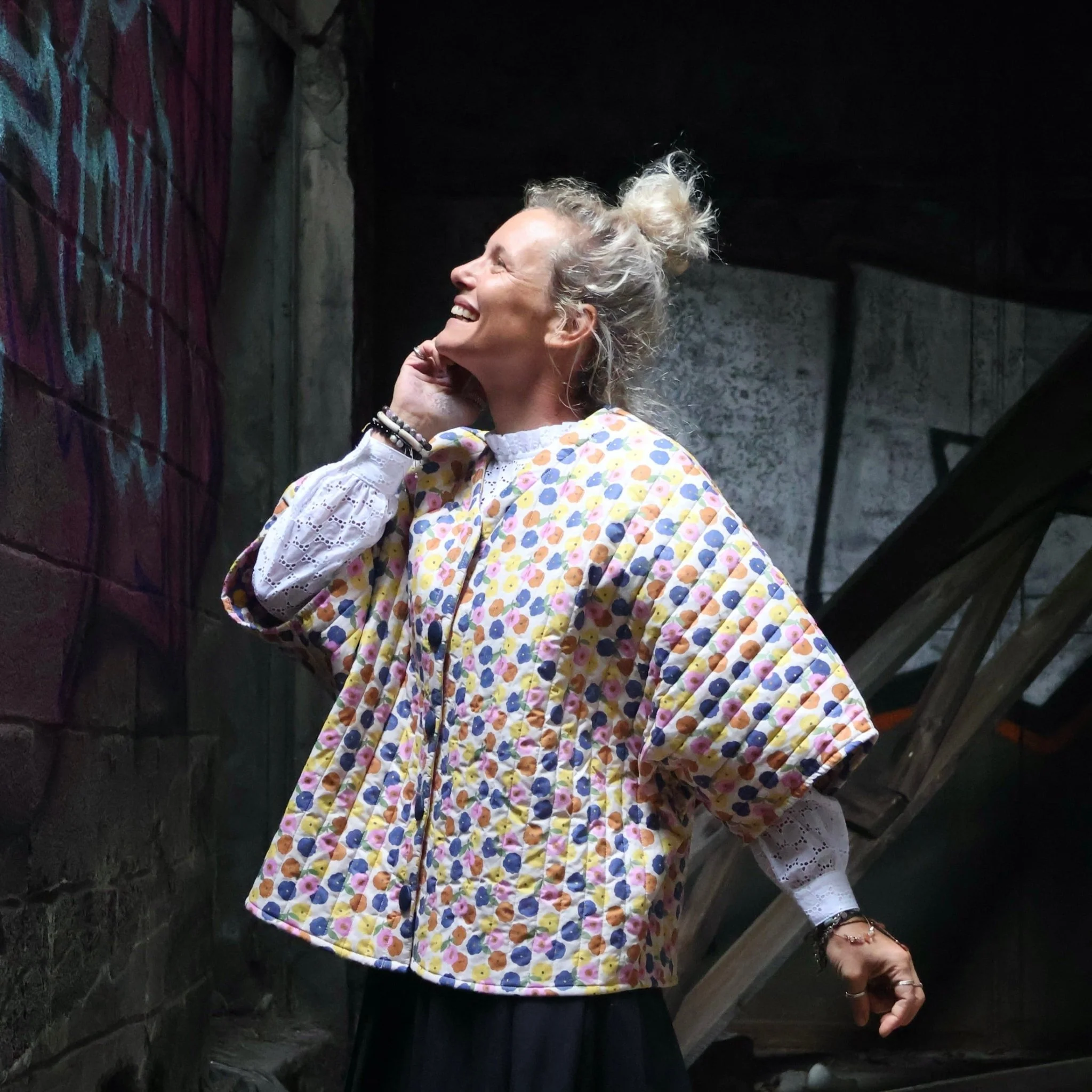 Veste kimono Yoko - coton matelassé imprimé fleuri pop - Image 12