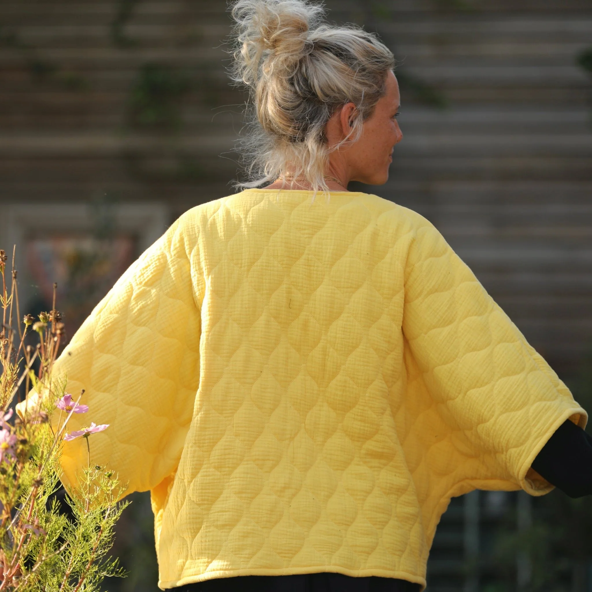 Veste kimono Yoko - double gaze de coton matelassé jaune mimosas - Image 3