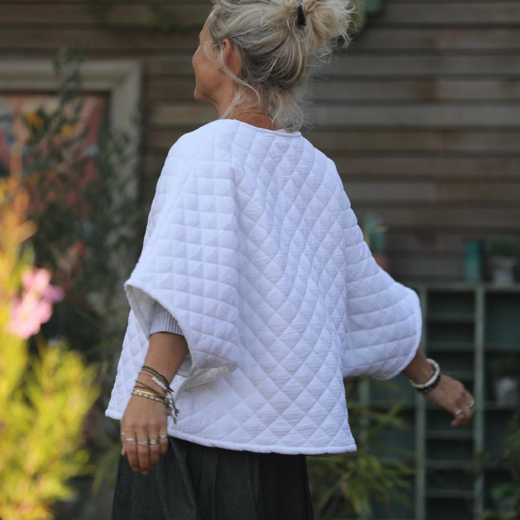Veste kimono Yoko - double gaze de coton matelassé  blanc - Image 3
