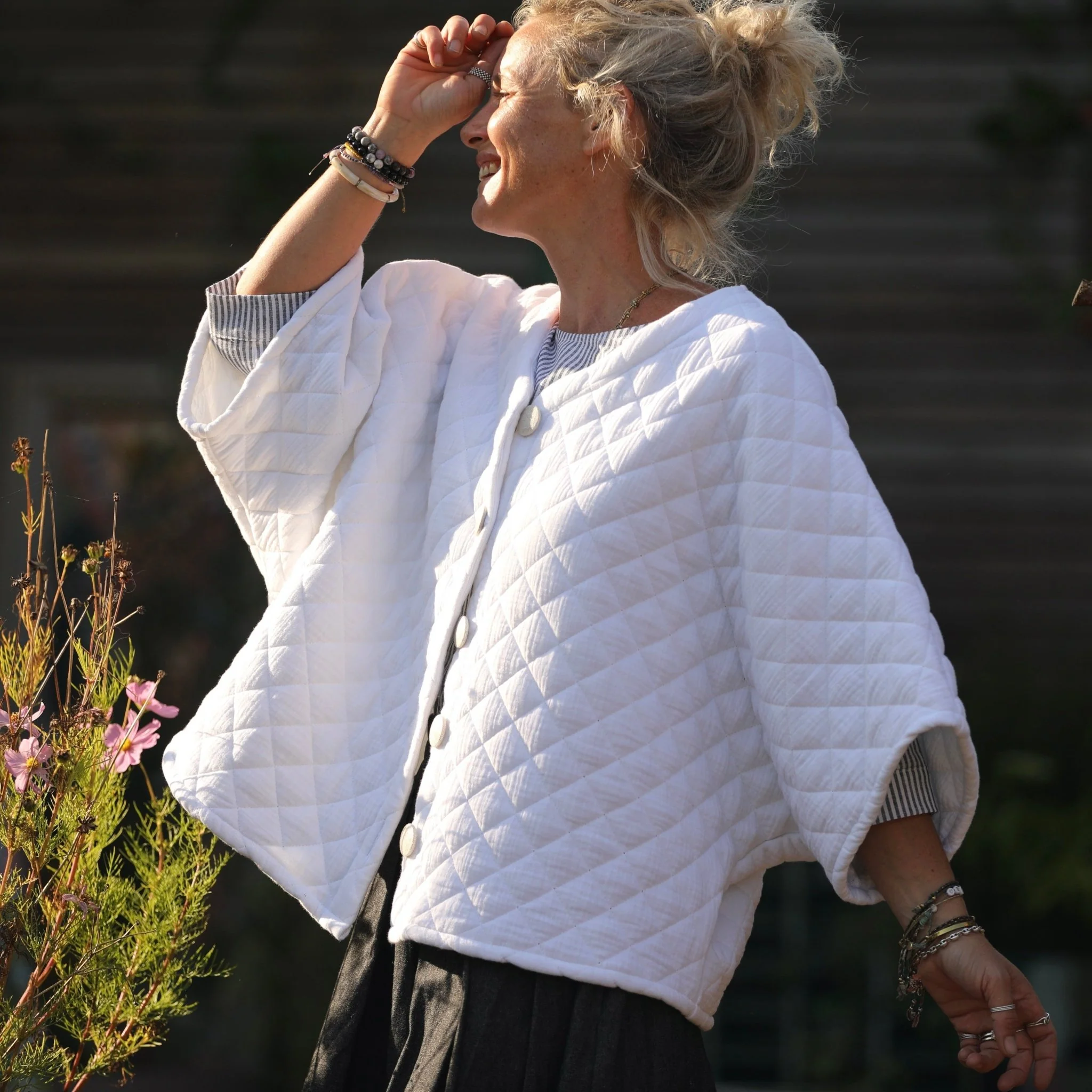 Veste kimono Yoko - double gaze de coton matelassé  blanc - Image 4