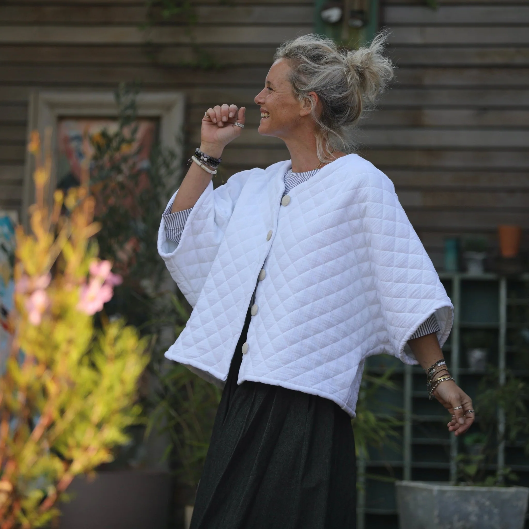 Veste kimono Yoko - double gaze de coton matelassé  blanc - Image 7