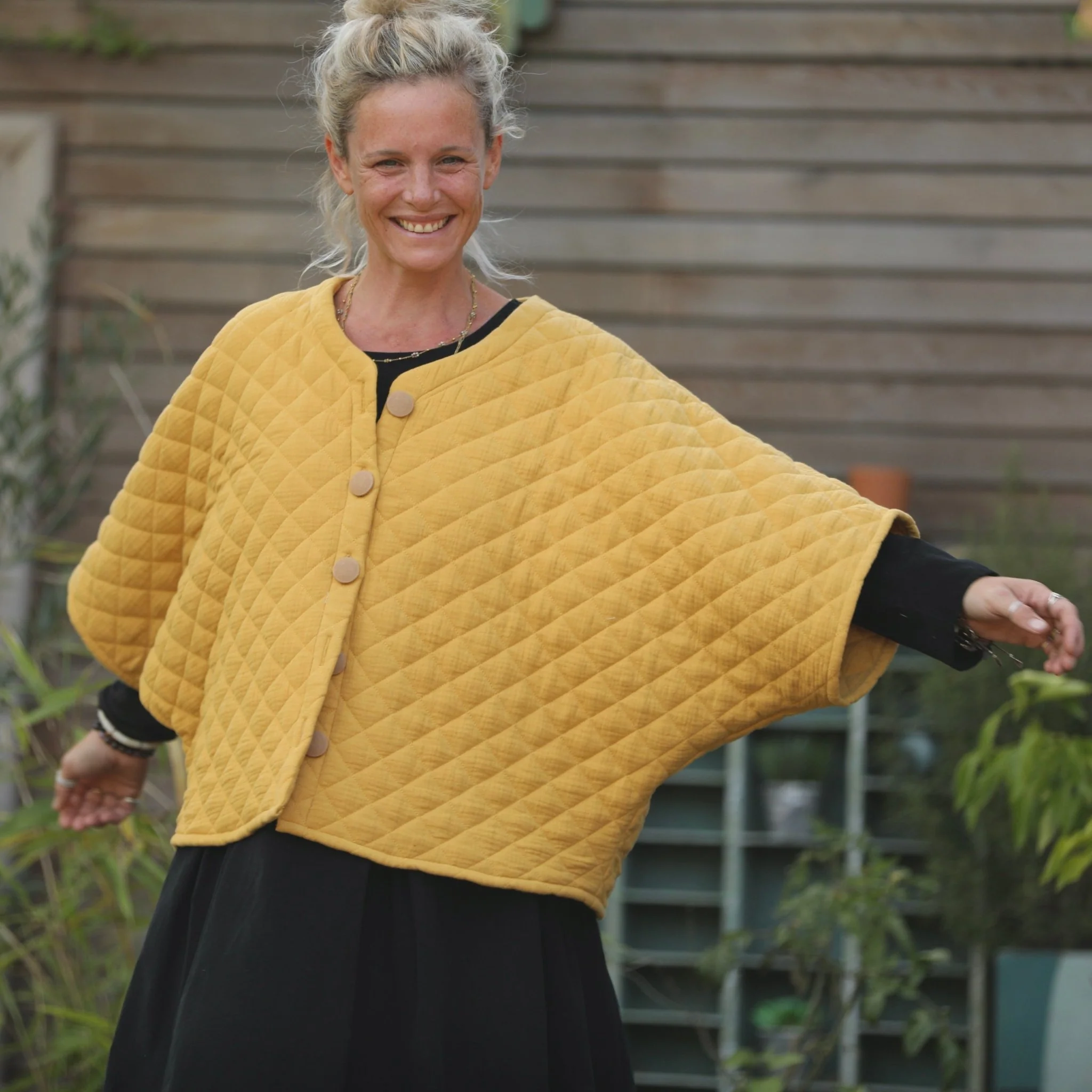 Veste kimono Yoko - double gaze de coton matelassé ocre - Image 6