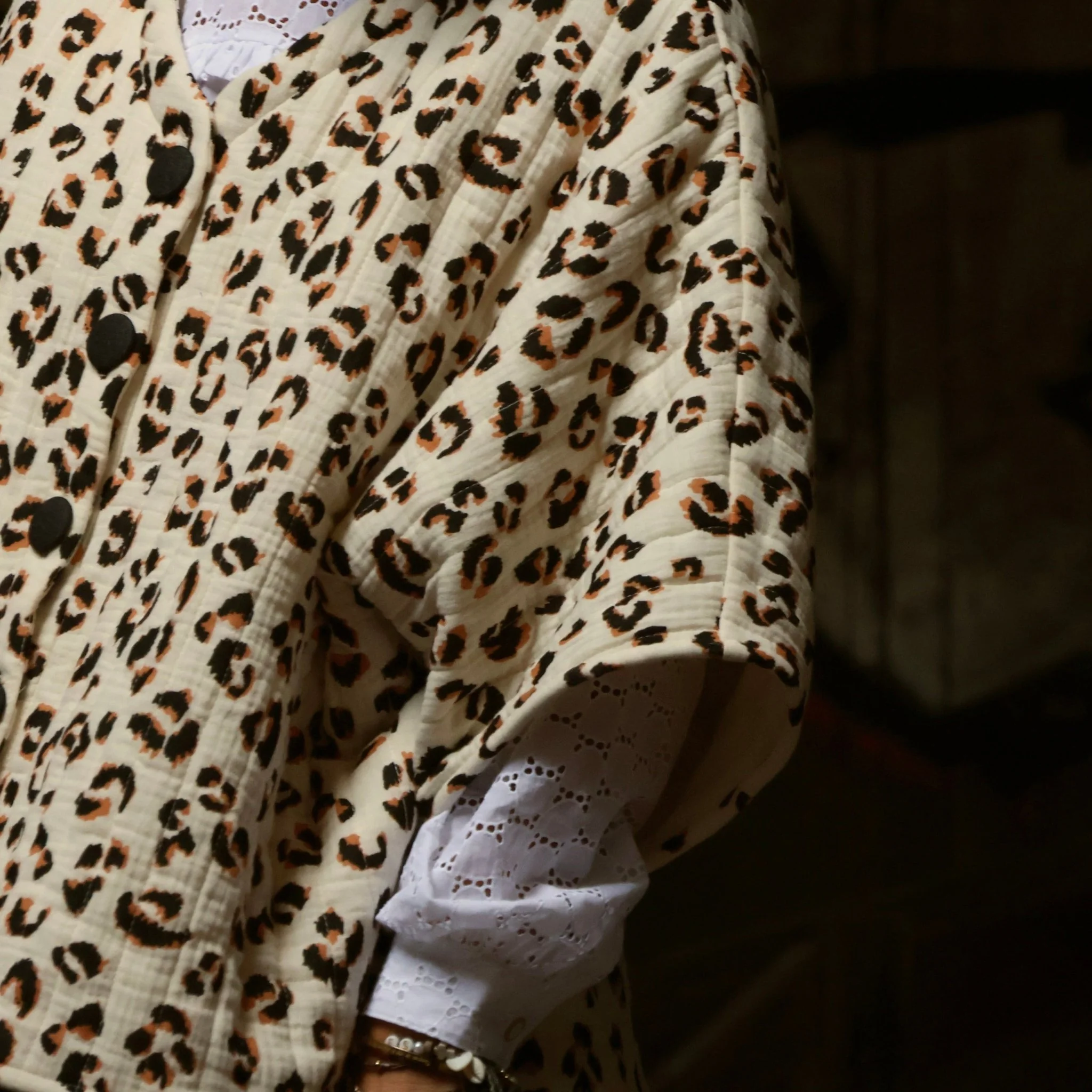 Veste kimono Yoko - double gaze de coton matelassé léo/ivoire - Image 12