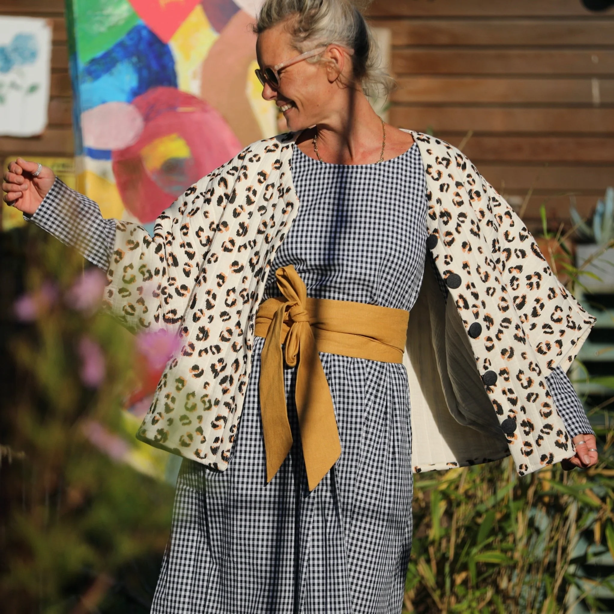 Veste kimono Yoko - double gaze de coton matelassé léo/ivoire - Image 3