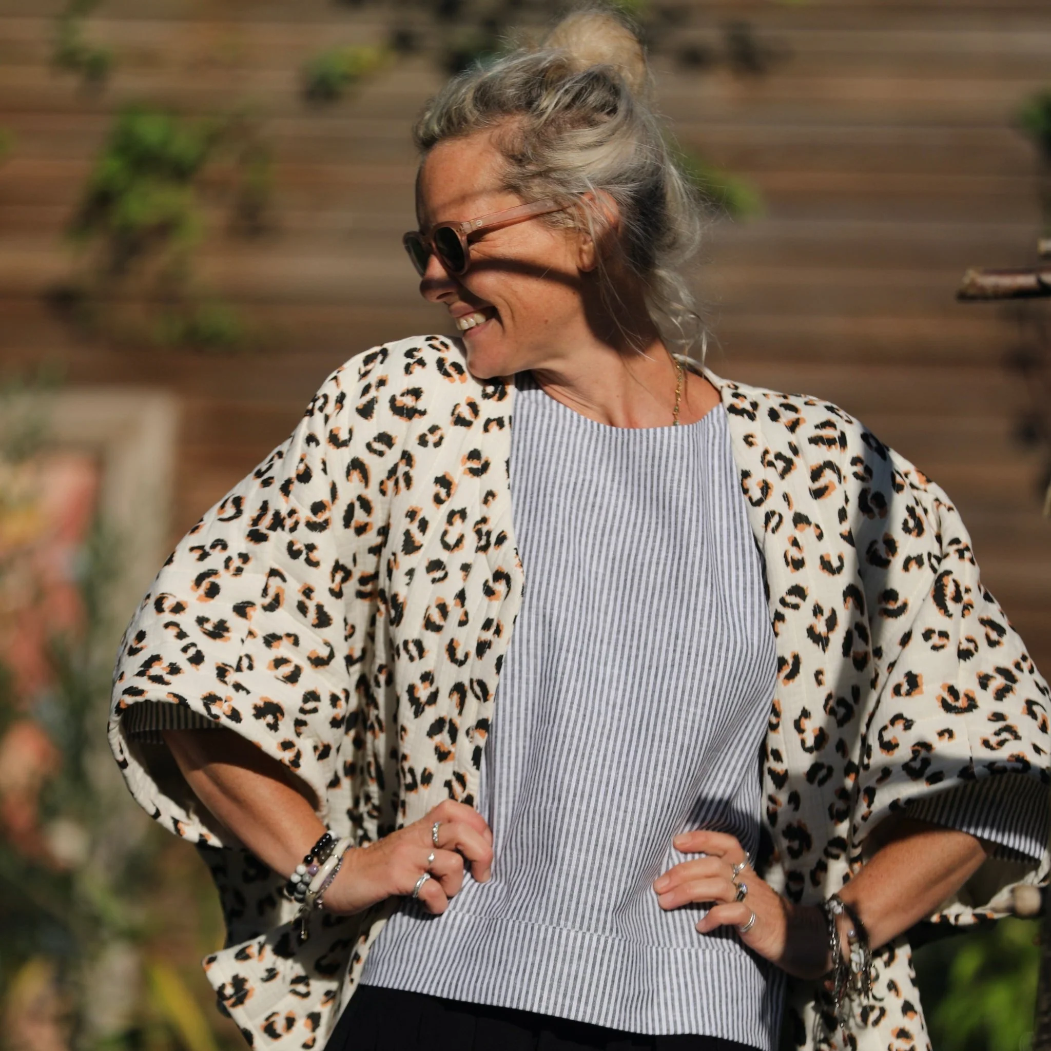 Veste kimono Yoko - double gaze de coton matelassé léo/ivoire - Image 5