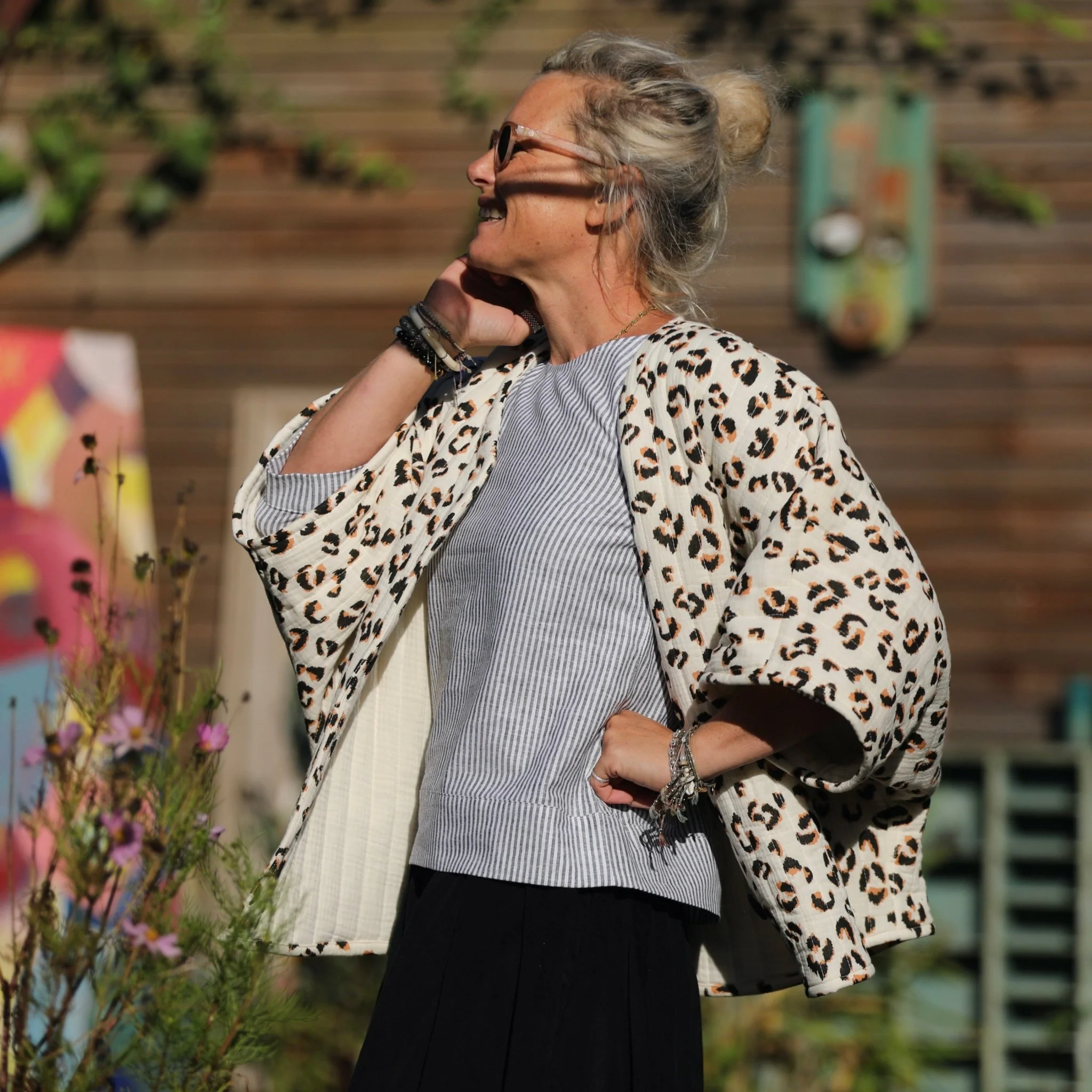 Veste kimono Yoko - double gaze de coton matelassé léo/ivoire - Image 8