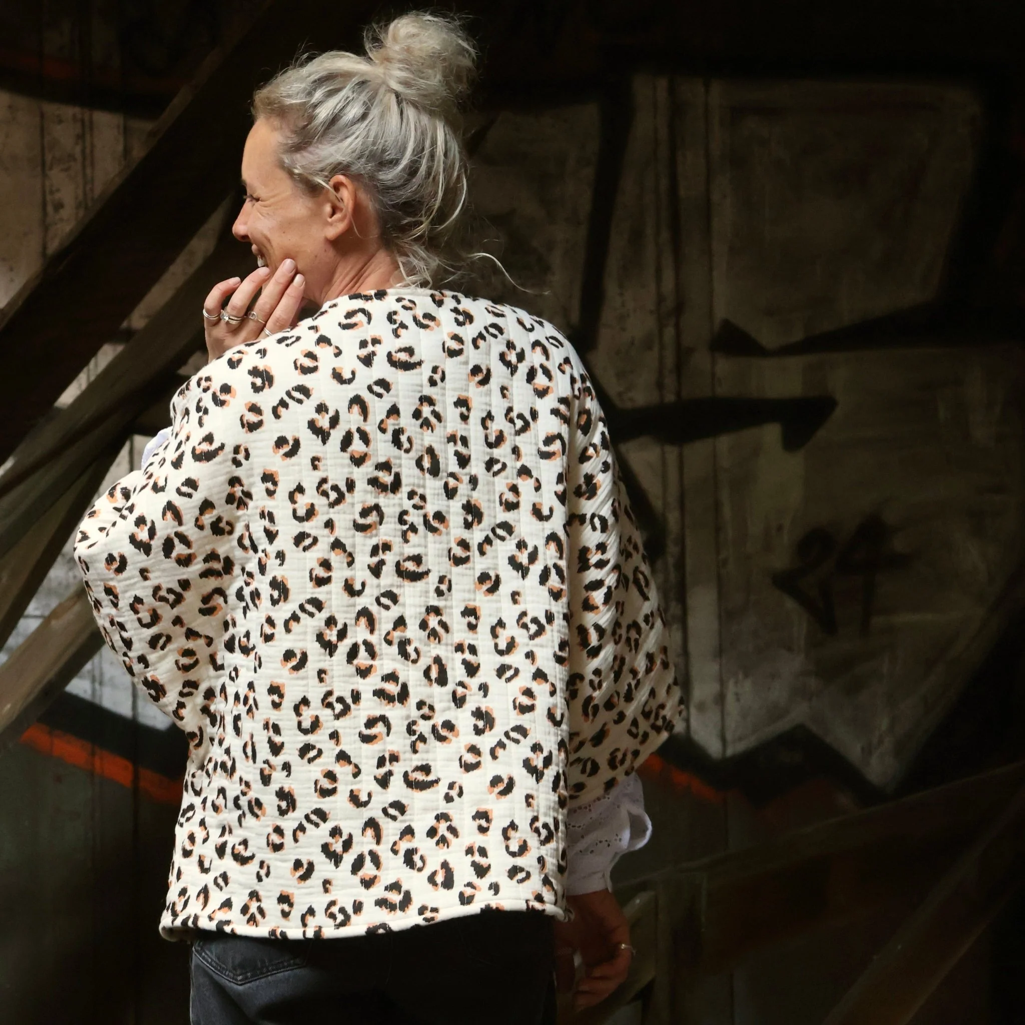 Veste kimono Yoko - double gaze de coton matelassé léo/ivoire - Image 9