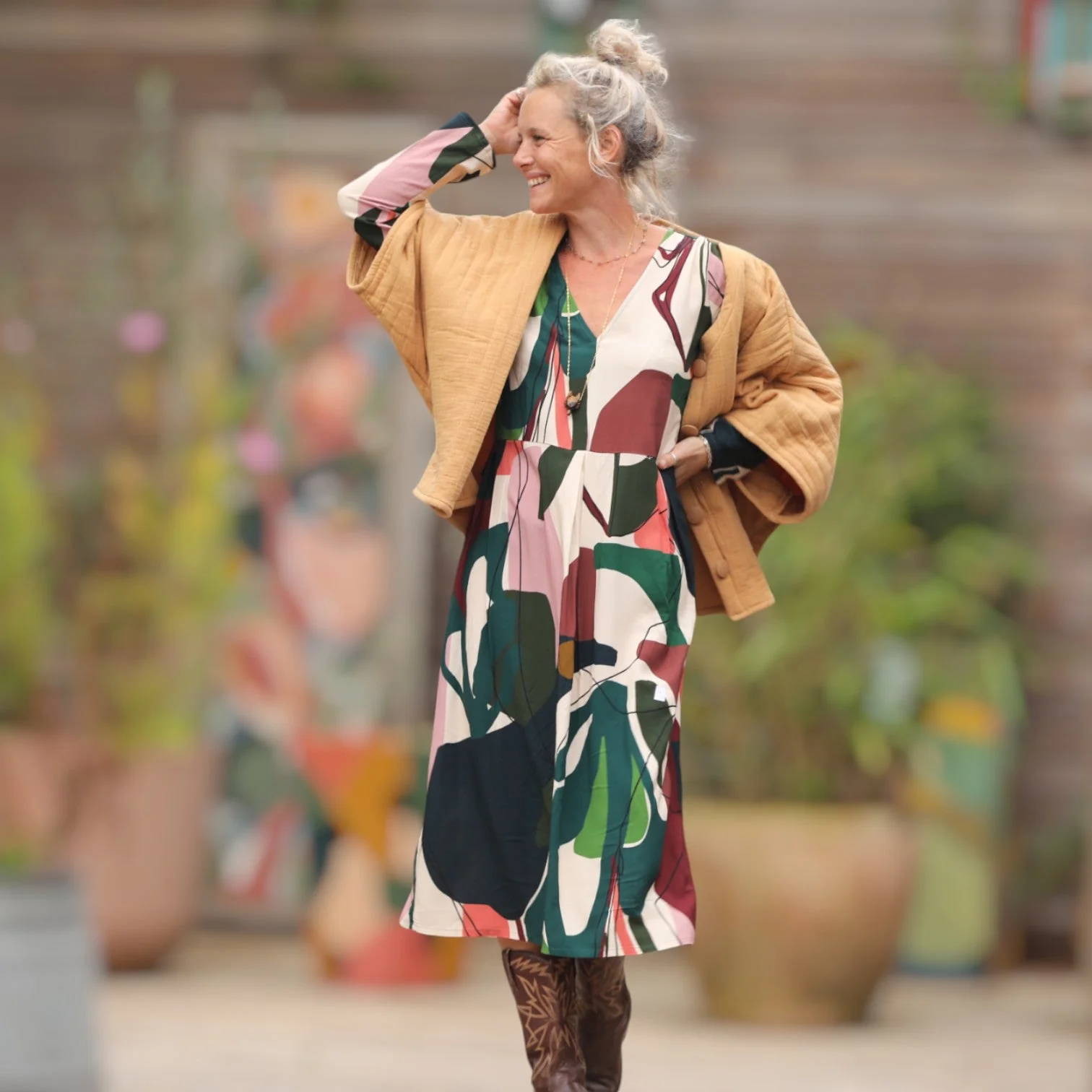 Veste kimono Yoko - double gaze de coton matelassé miel - Image 3