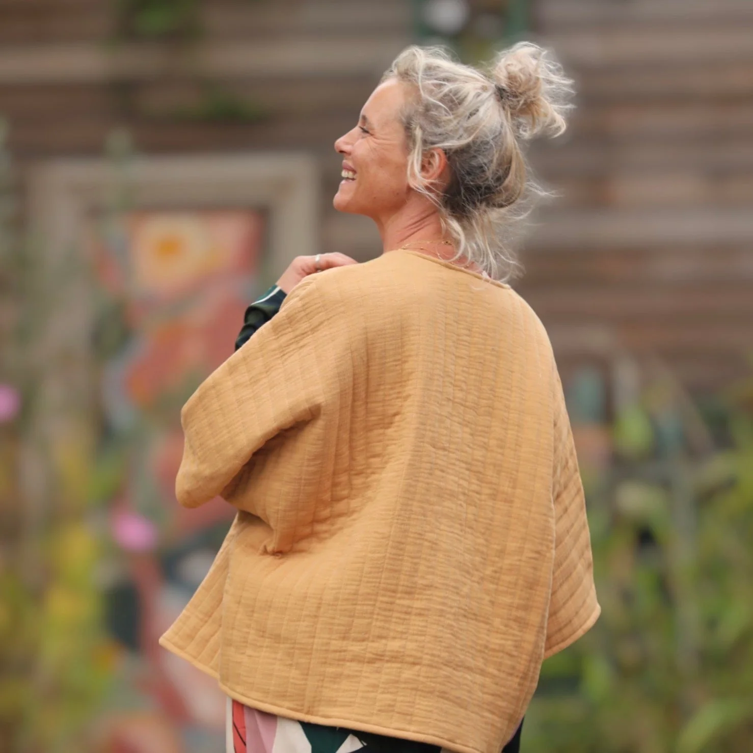 Veste kimono Yoko - double gaze de coton matelassé miel - Image 4