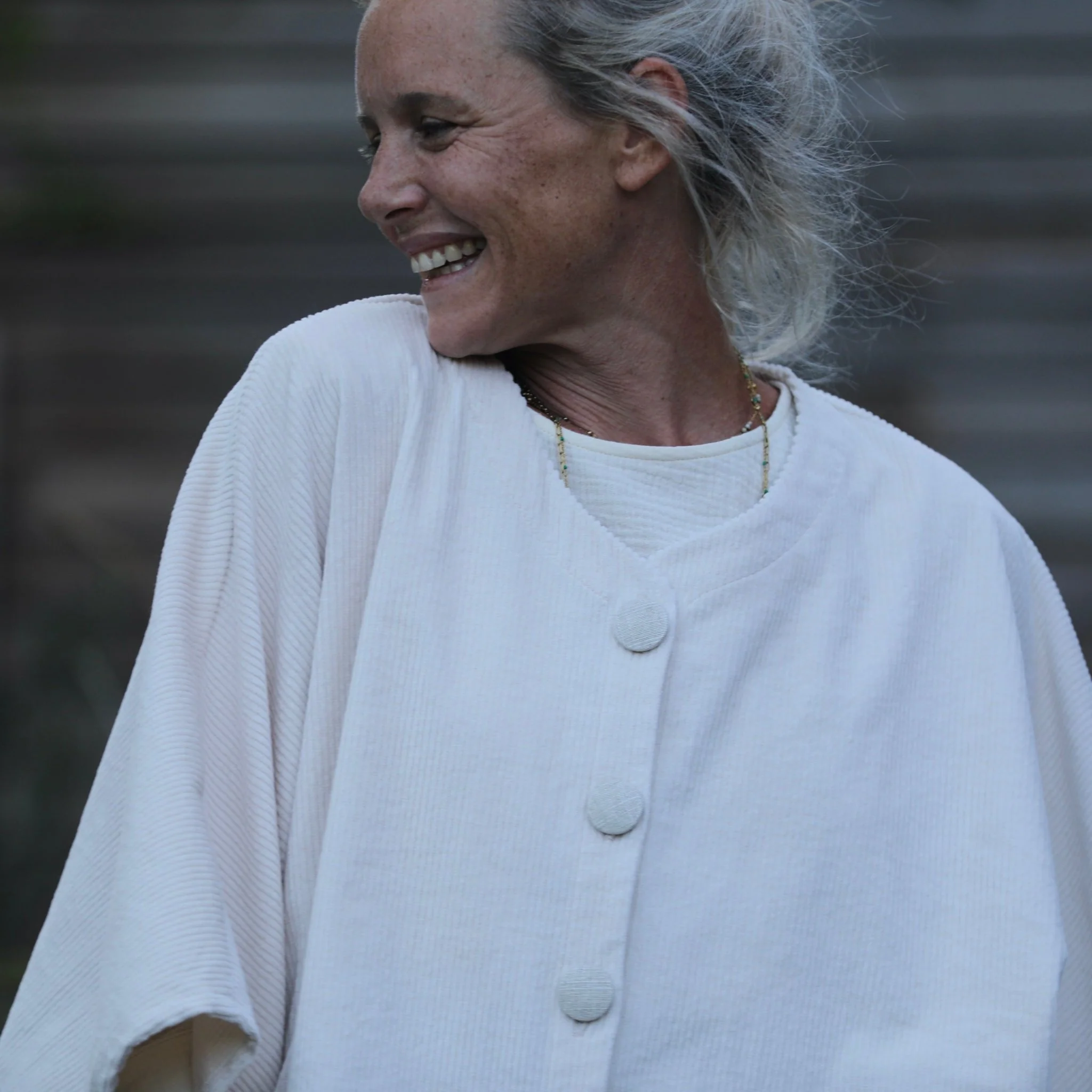 Veste kimono Yoko - velours côtelé ivoire - Image 3