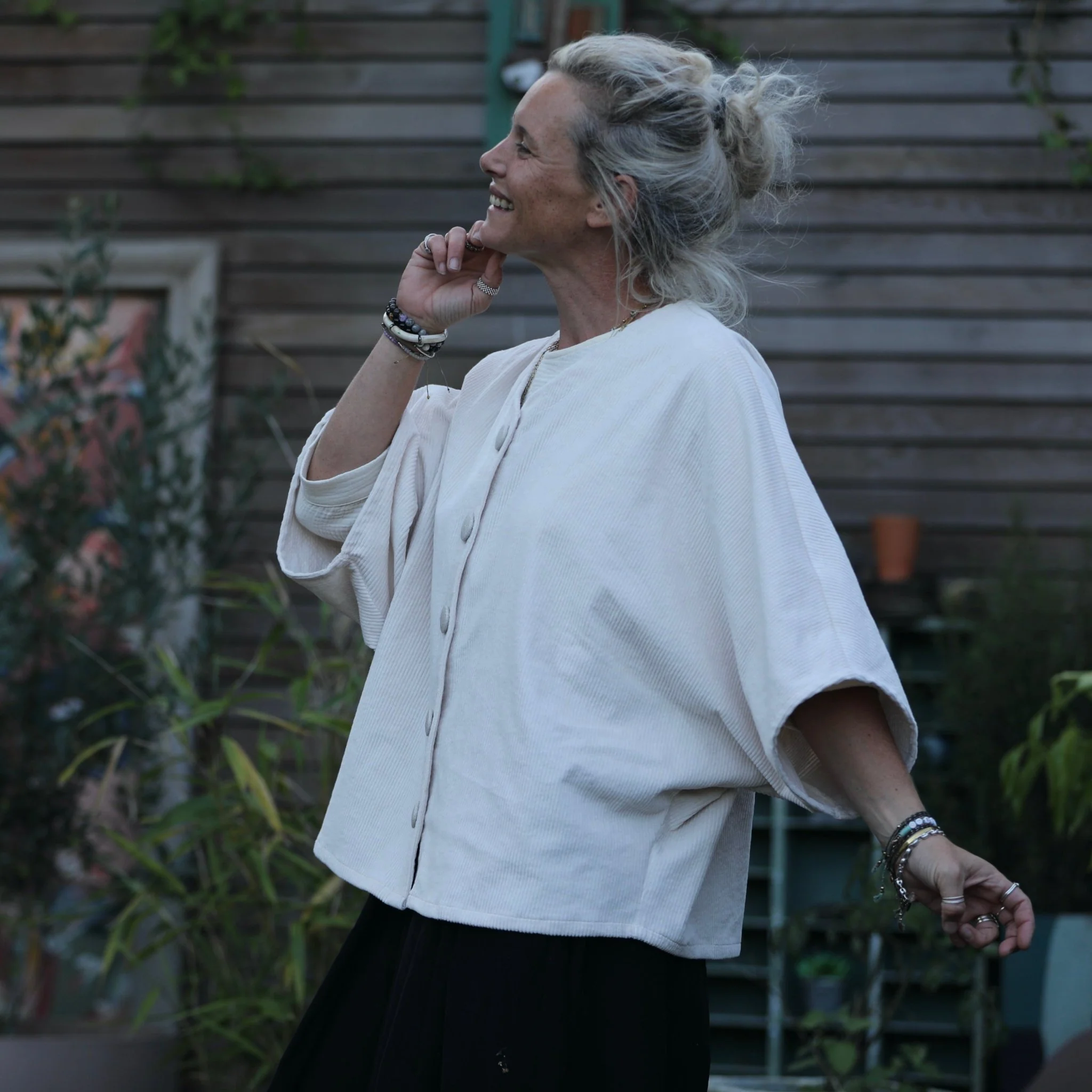 Veste kimono Yoko - velours côtelé ivoire - Image 7