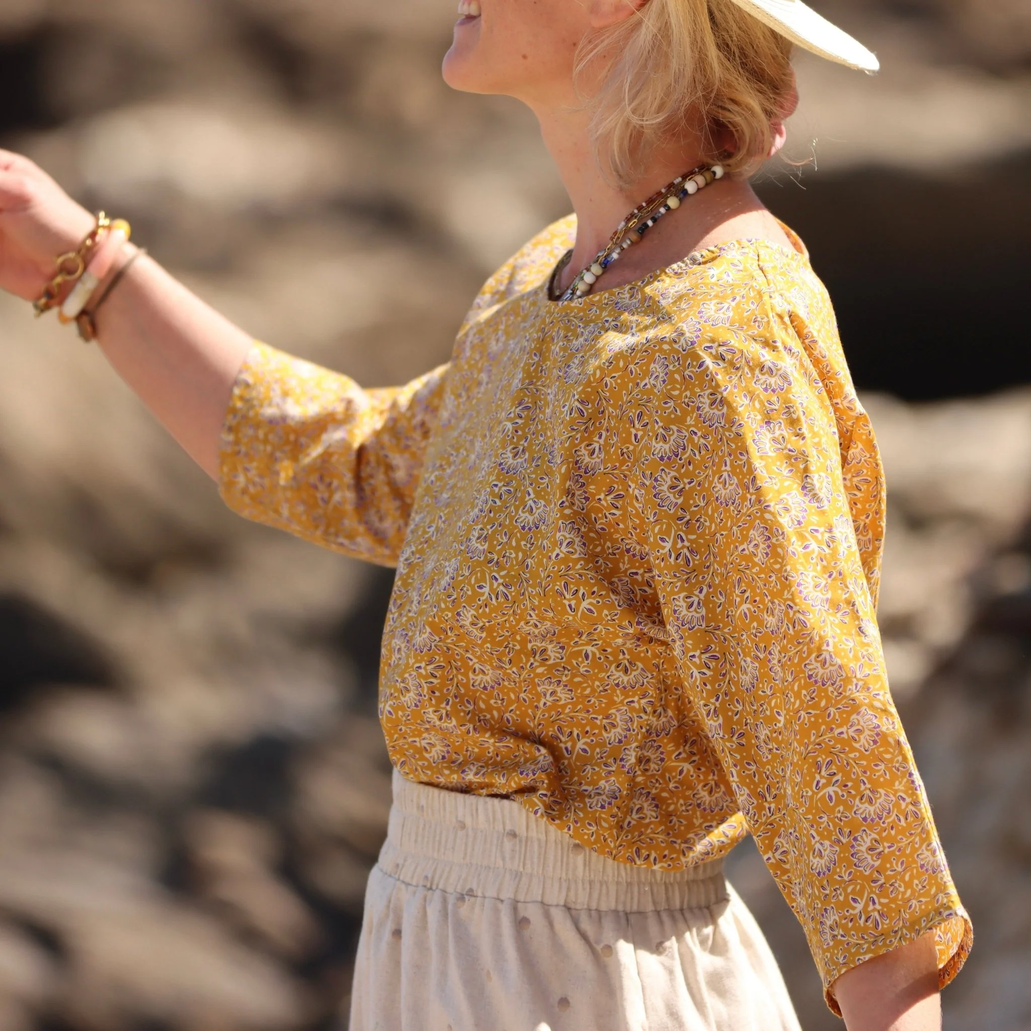 Blouse Yumi - voile de coton prune-canelle