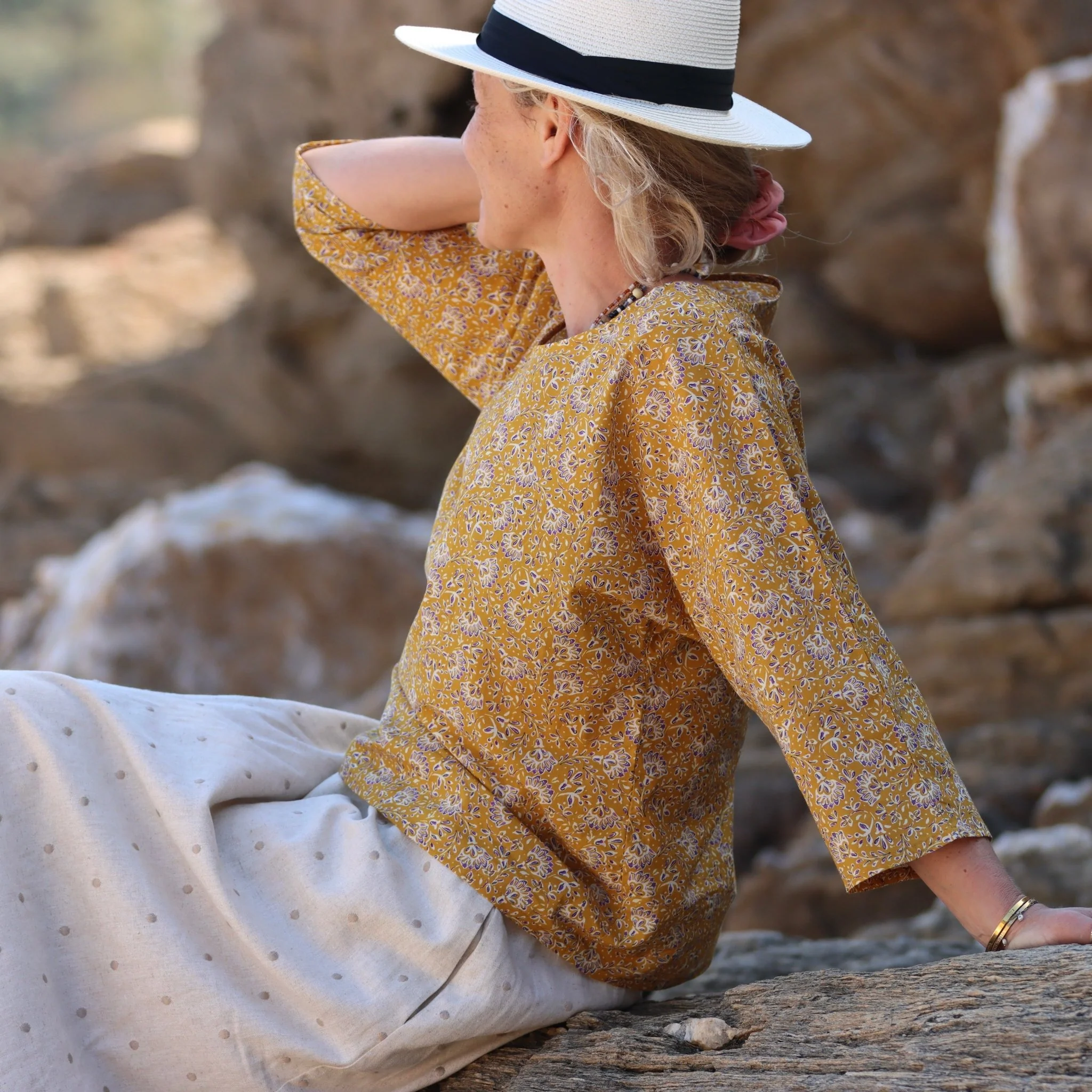 Blouse Yumi - voile de coton prune-canelle - Image 6
